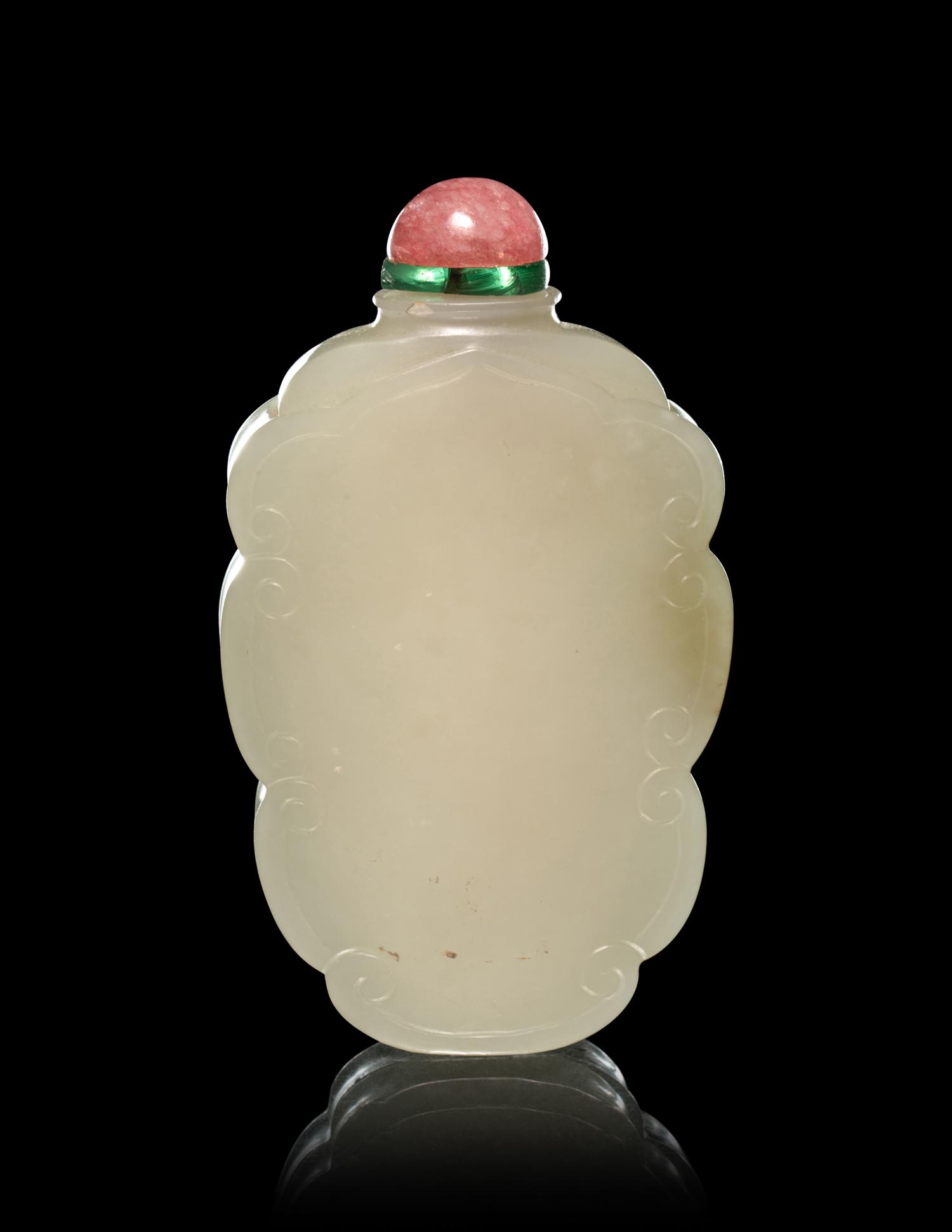 A Carved Celadon and Russet Flori-Form Snuff Bottle