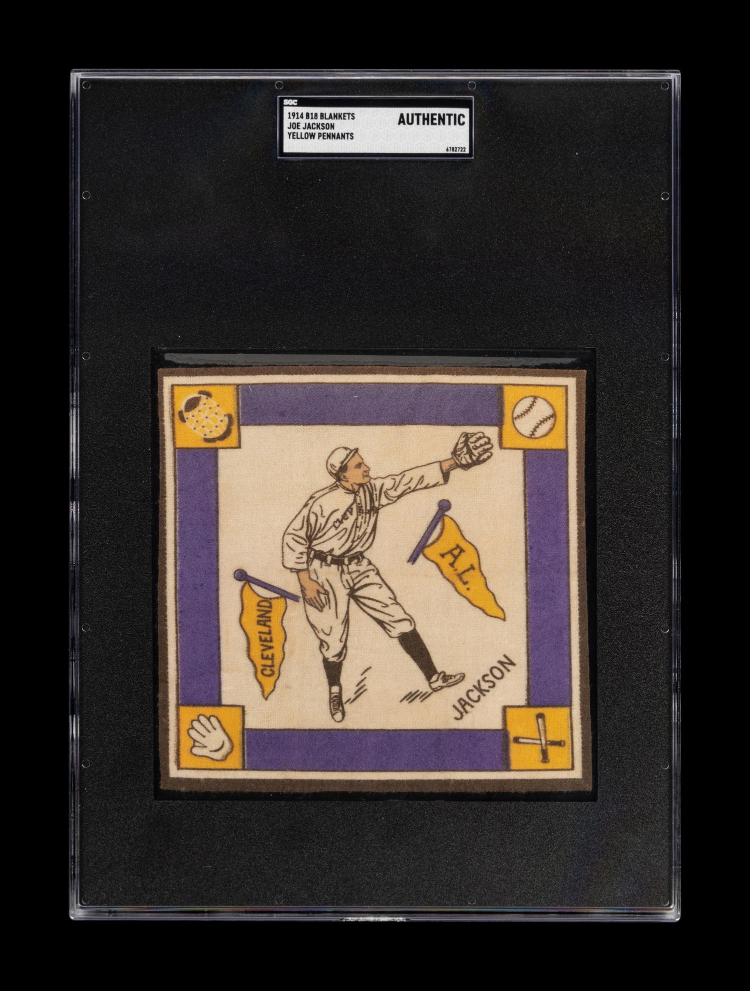 A 1914 B18 Blankets Joe Jackson Yellow Pennants Quilt Square (SGC Authentic)