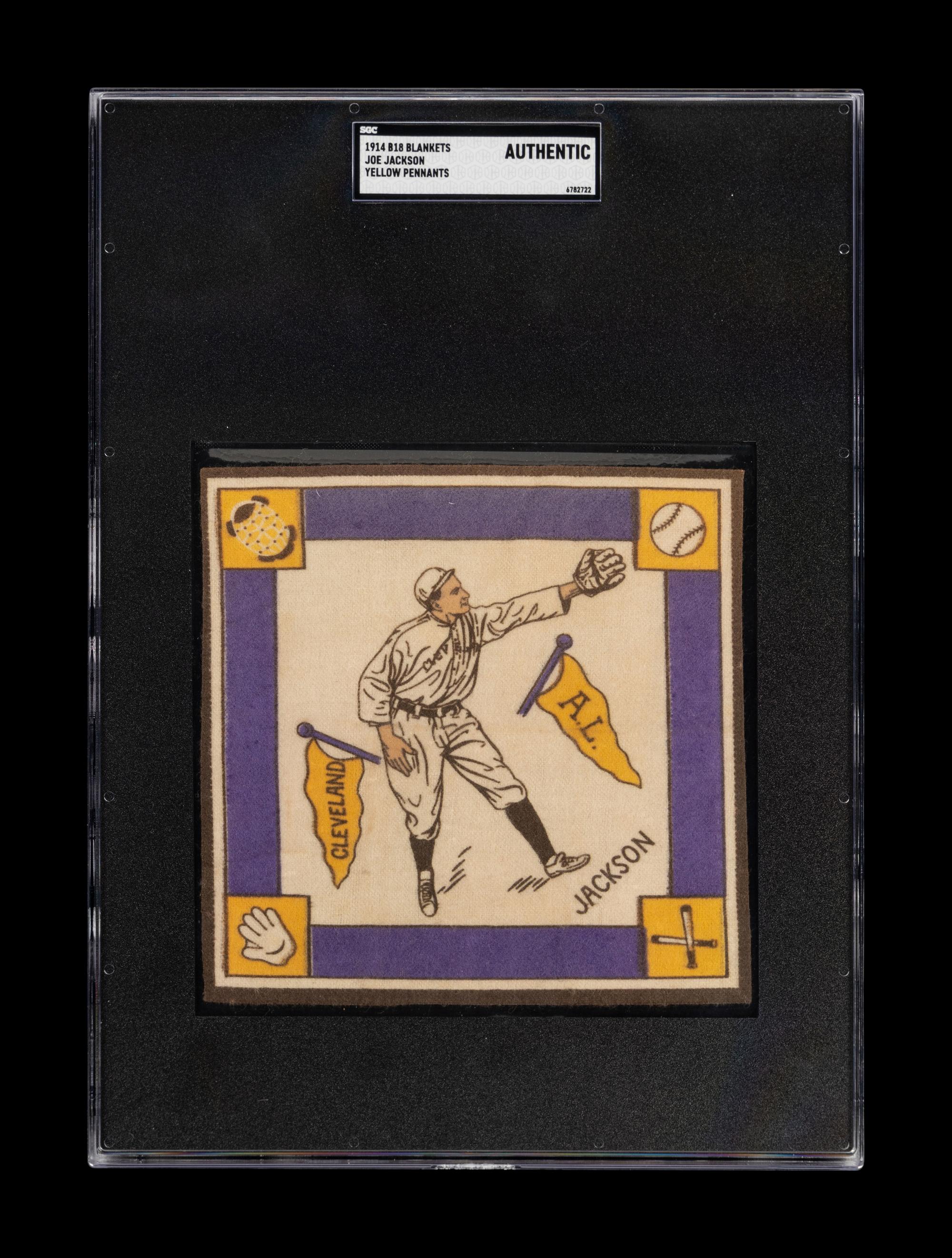 A 1914 B18 Blankets Joe Jackson Yellow Pennants Quilt Square (SGC Authentic)