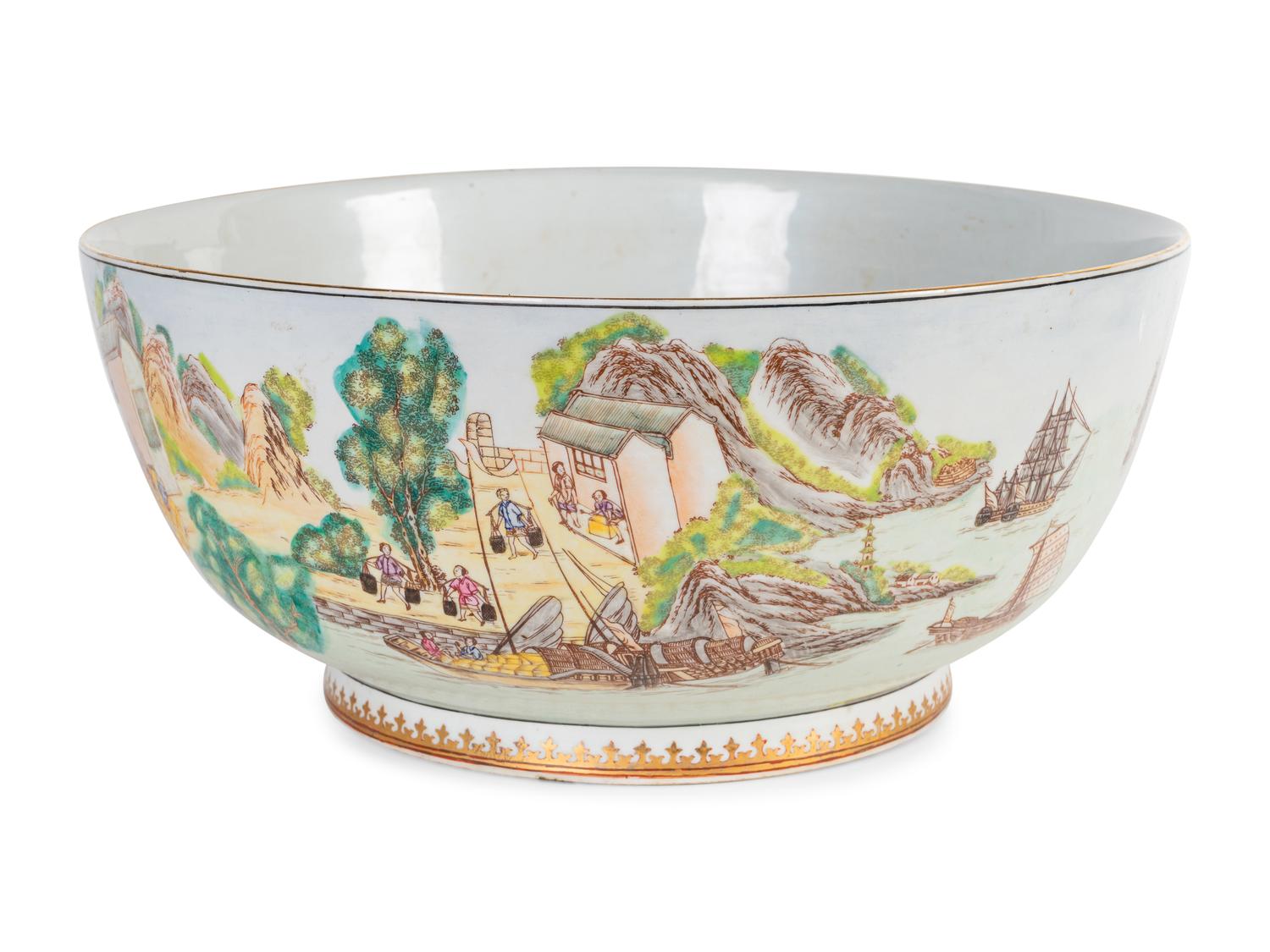 A Chinese Export Style Porcelain Punchbowl — 20TH CENTURY