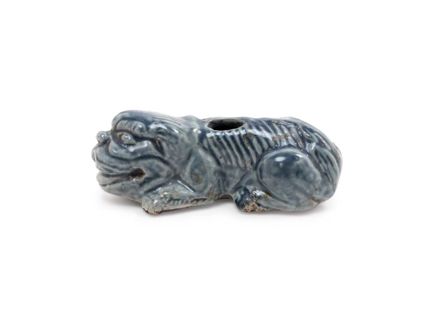 A Blue Glazed Porcelain Fu Lion-Form Water Dropper