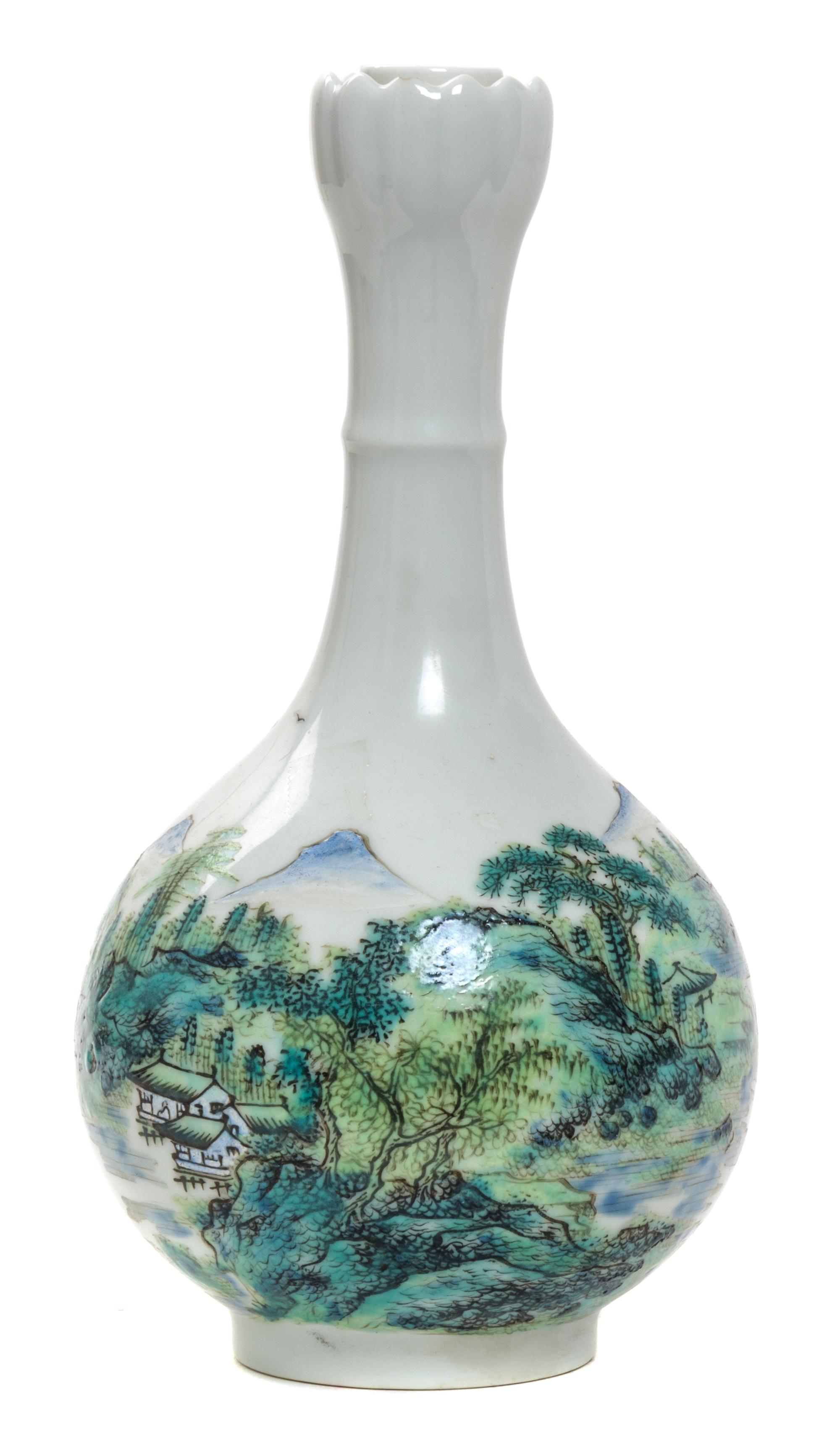 A Polychrome Enameled Porcelain Vase Height 8 1/2 inches.