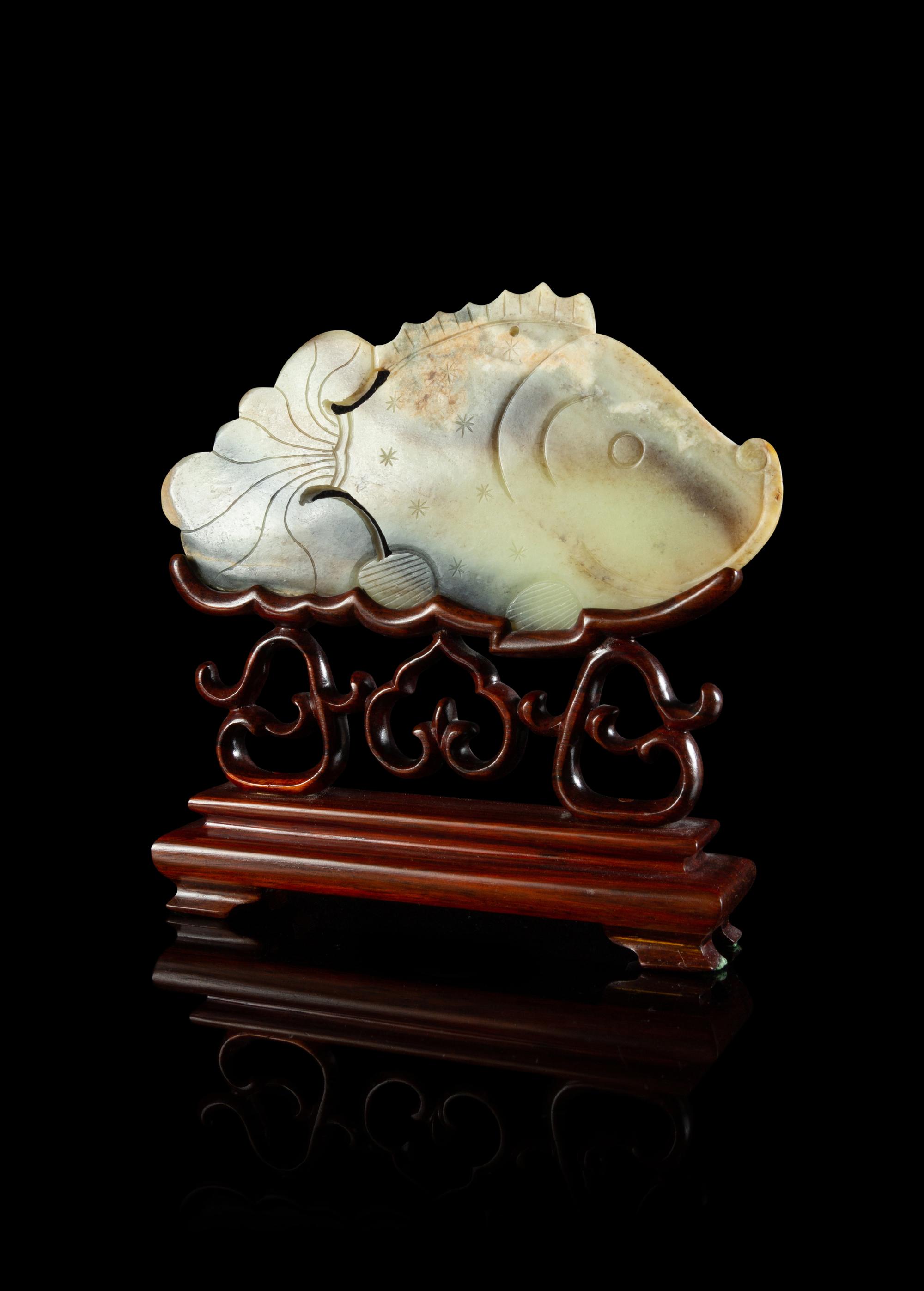 A Grey and Black Jade ‘Fish’ Plaque