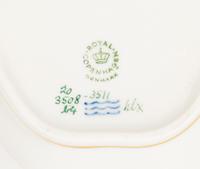 A Pair of Royal Copenhagen Flora Danica Porcelain Triangular Compotes and a Triangular Salad Bowl