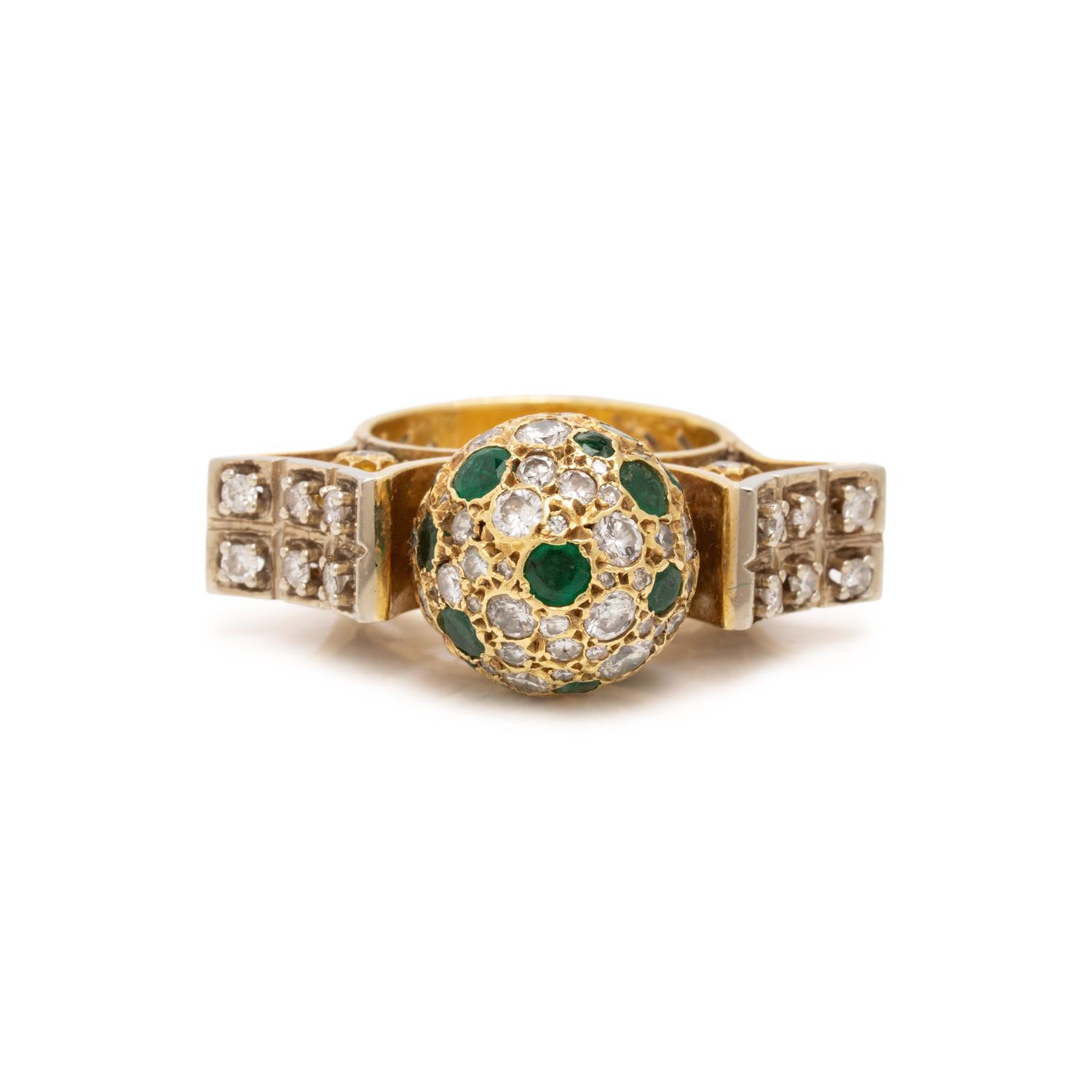 Diamond, Emerald, and Yellow Gold Ring