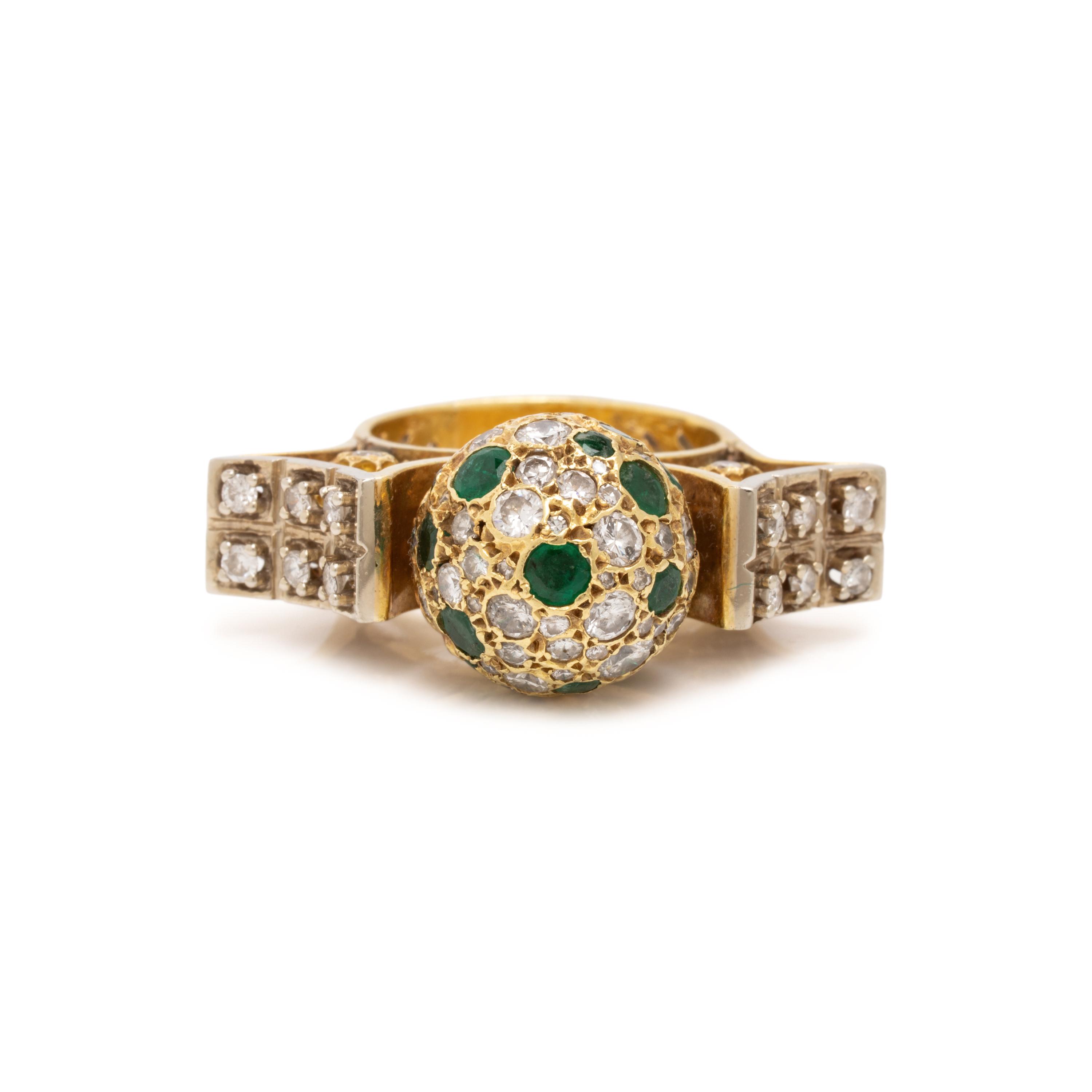 Diamond, Emerald, and Yellow Gold Ring