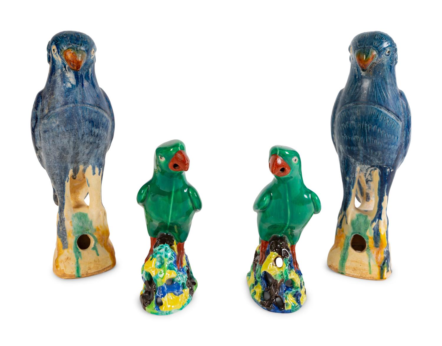 Two Pairs of Chinese Sancai Glazed Pottery Figures of Parrots — POSSIBLY 18TH CENTURY