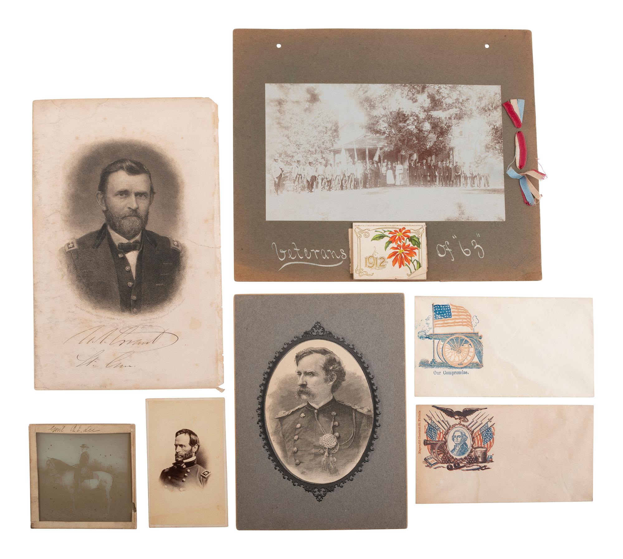 [CIVIL WAR]. A group of Civil War photographs and documents, incl. tintype of triple-armed soldier.