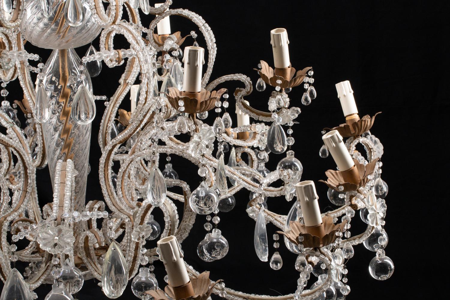 A Louis XV Style Bronze and Cut-Glass Eighteen-Light Chandelier