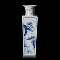 A Chinese Blue and White 'Odes on the Red Cliff' Square Vase, Kangxi Mark and od The Period, Circa 1690s 清康熙 青花赤壁賦山水詩文四方瓶