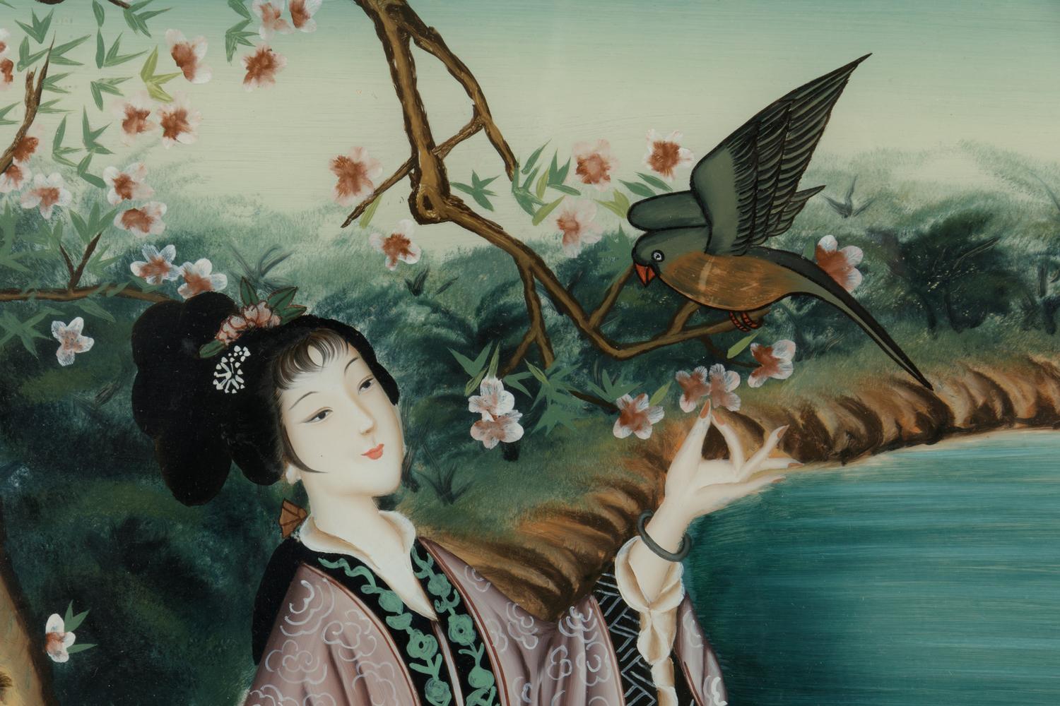 Two Chinese Export Glass Paintings