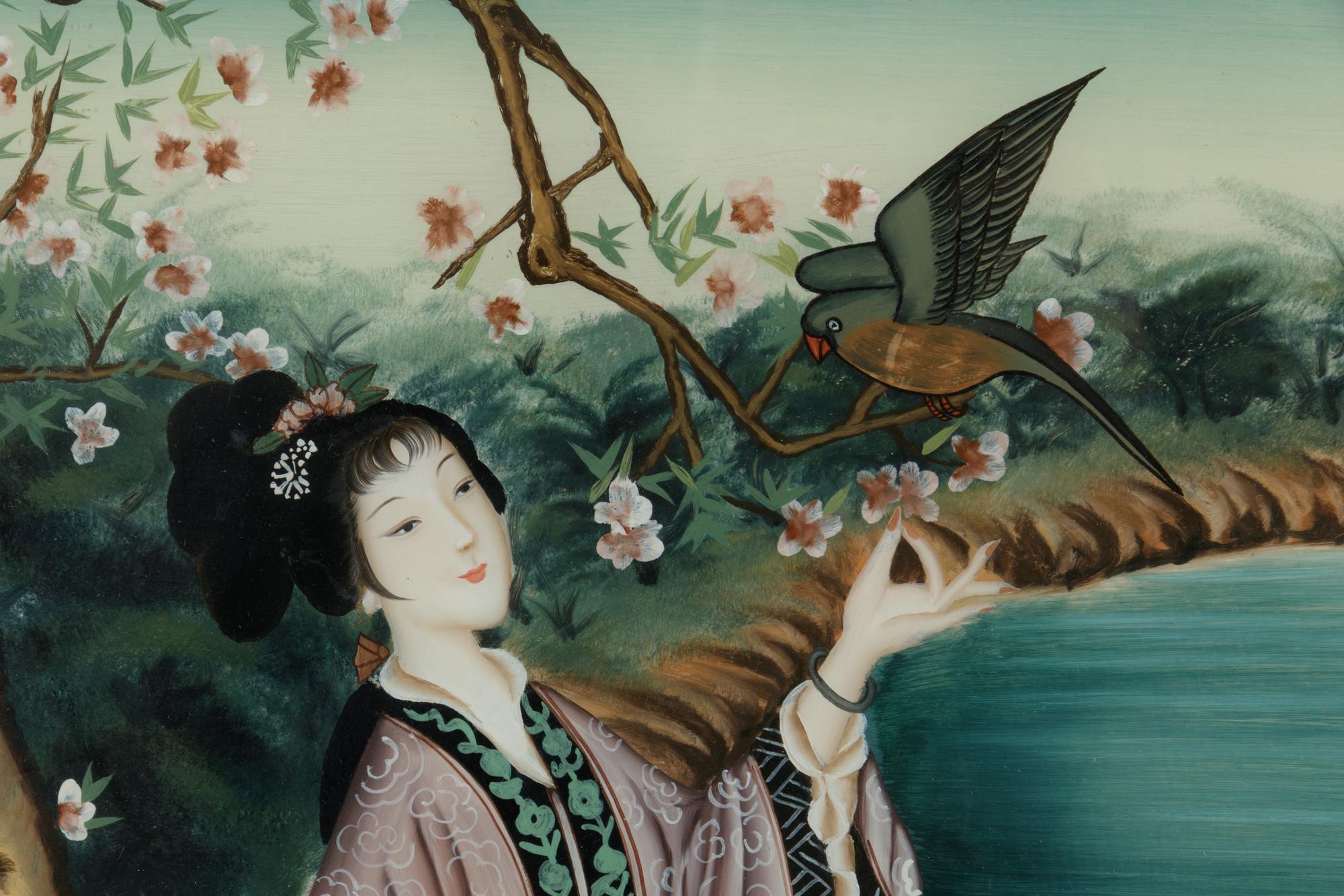 Two Chinese Export Glass Paintings