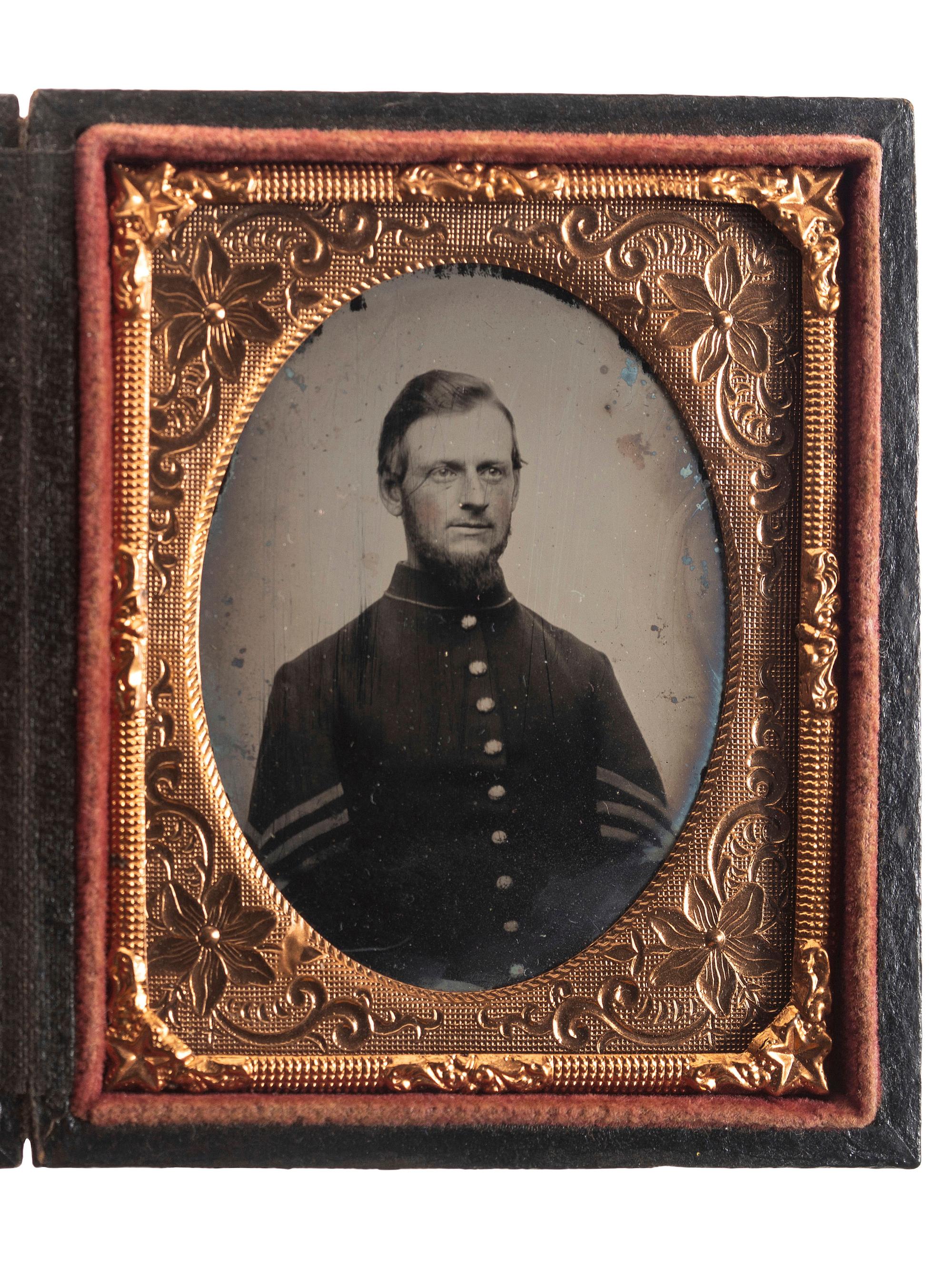 [CIVIL WAR]. A group of 7 photographs, highlighted by ninth plate ruby ambrotype of Gorham P. Dunn, 12th New Hampshire Infantry, KIA Cold Harbor.