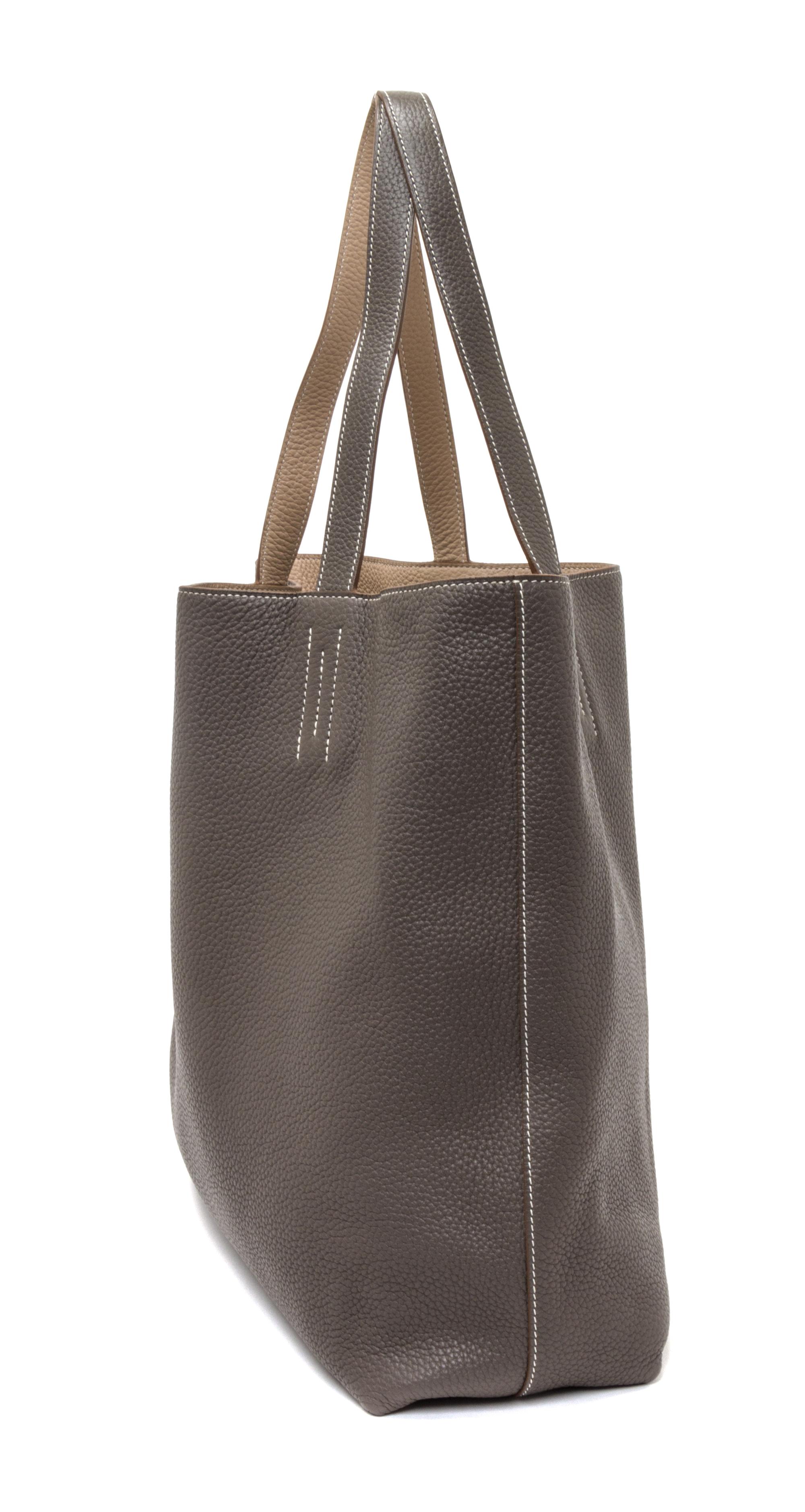 An Hermes Etoupe/Ebene 45cm Taurillon Clemence Double Sens Tote, 17.5" x 15.5" x 5".