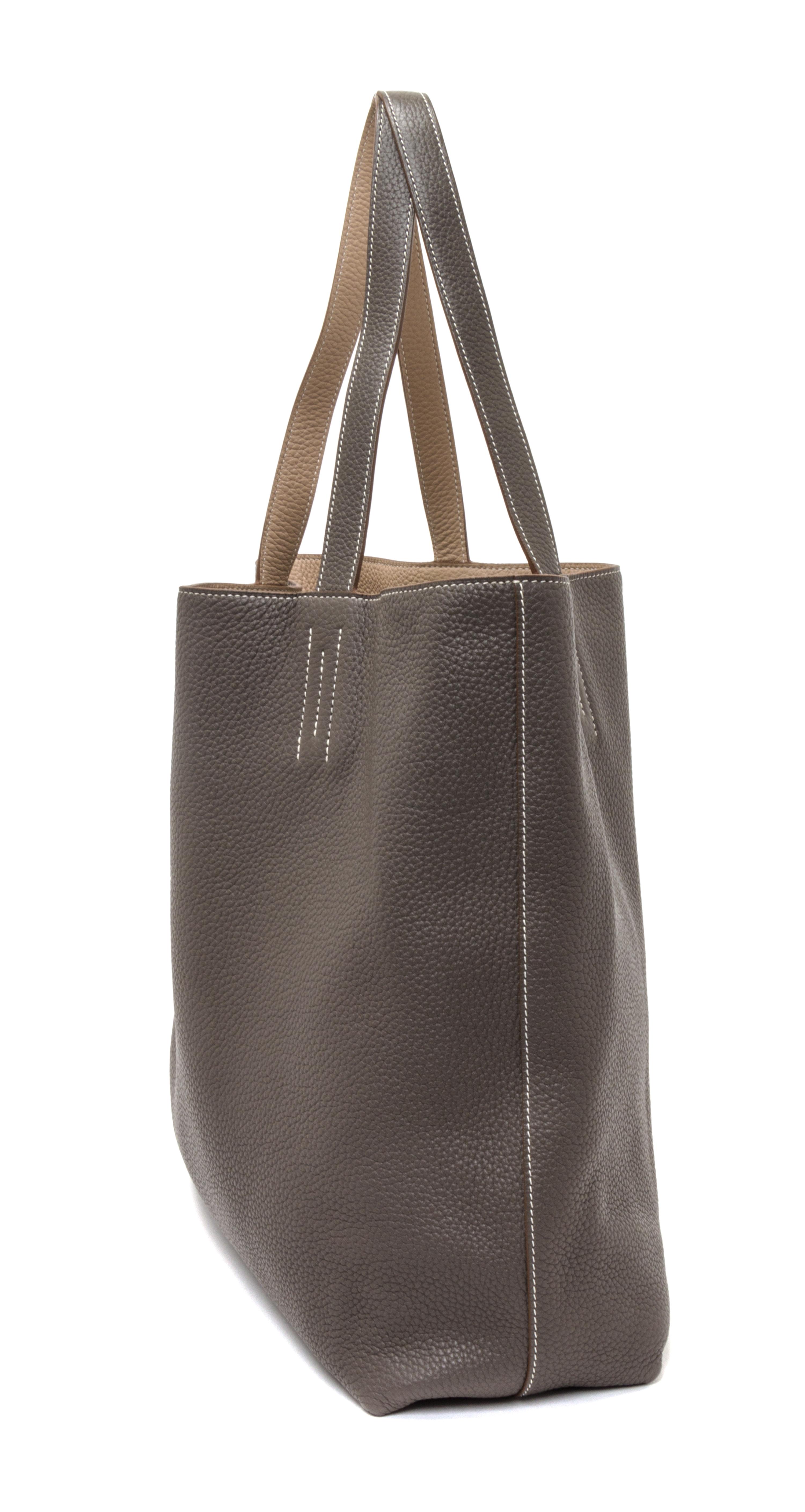 An Hermes Etoupe/Ebene 45cm Taurillon Clemence Double Sens Tote, 17.5" x 15.5" x 5".