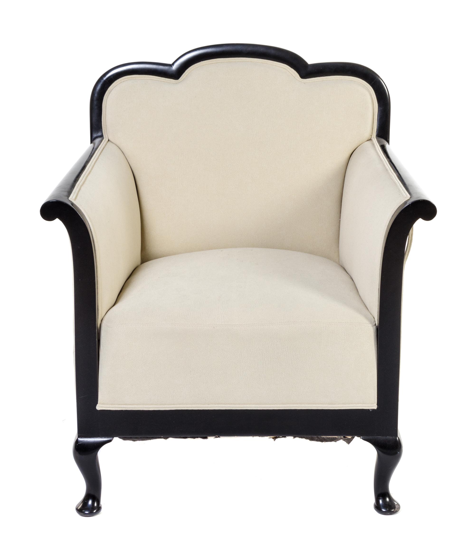 An Art Deco Style Ebonized Bergere Height 33 1/2 inches.