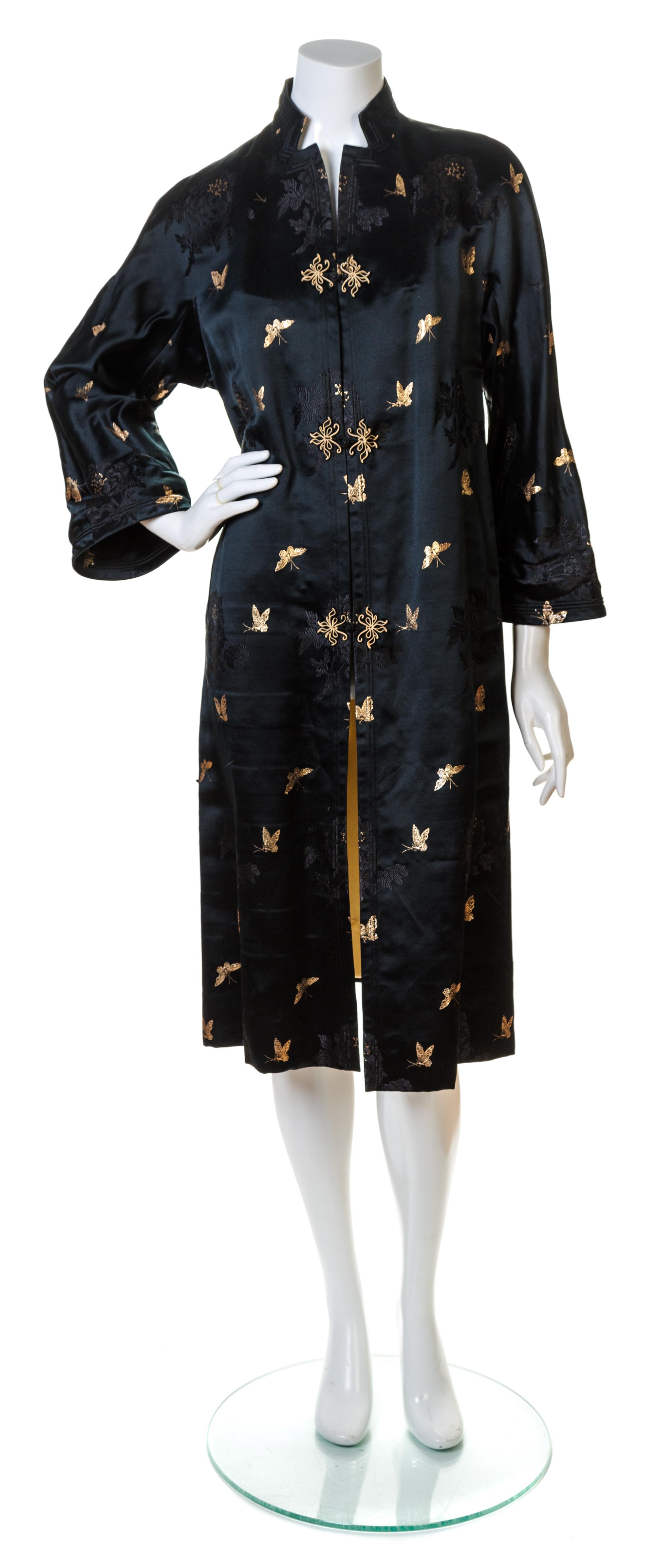 A Black Silk Embroidered Coat, No size.
