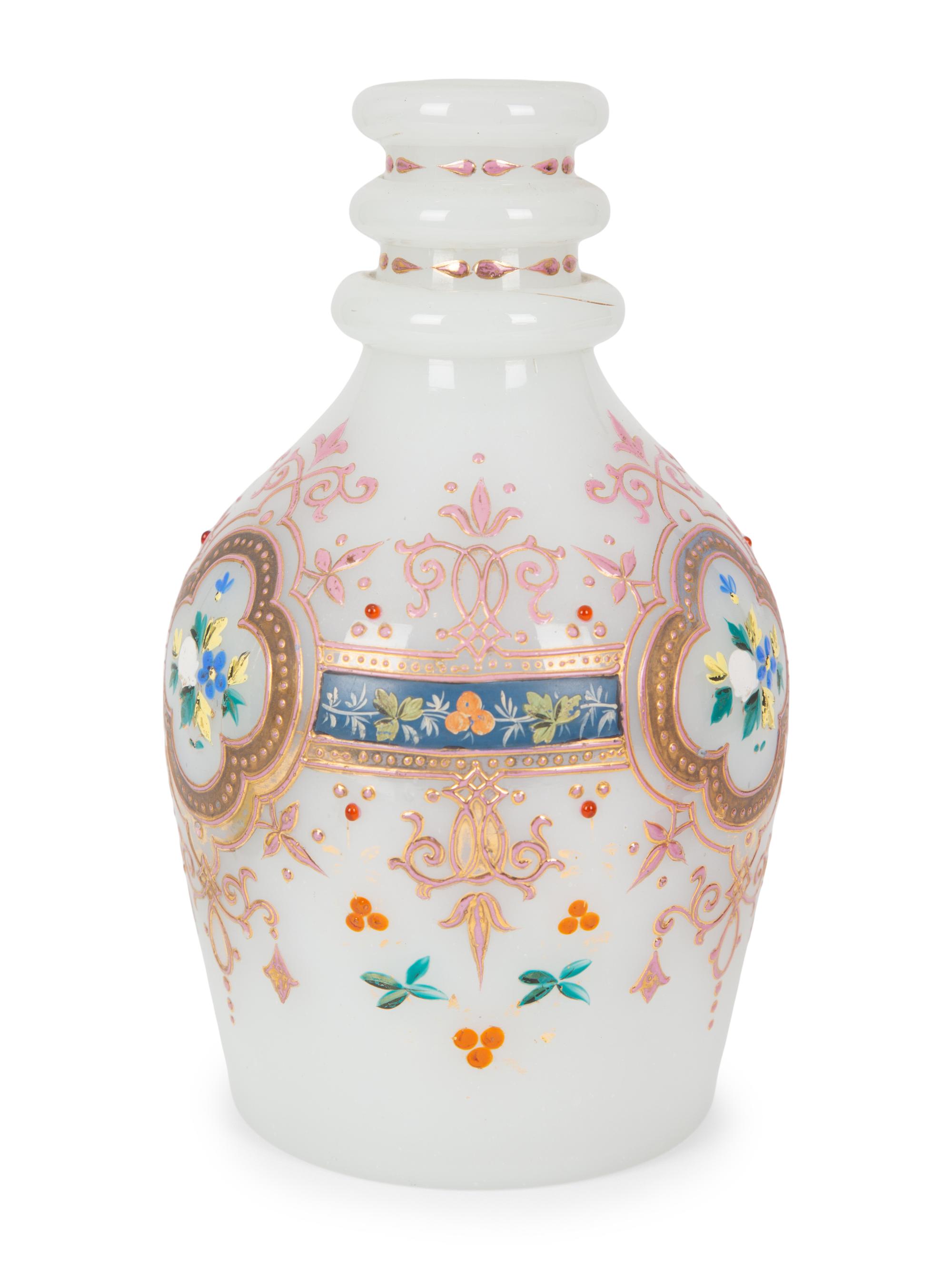 Two French Opaline Glass Vases and a Decanter — 19TH CENTURY