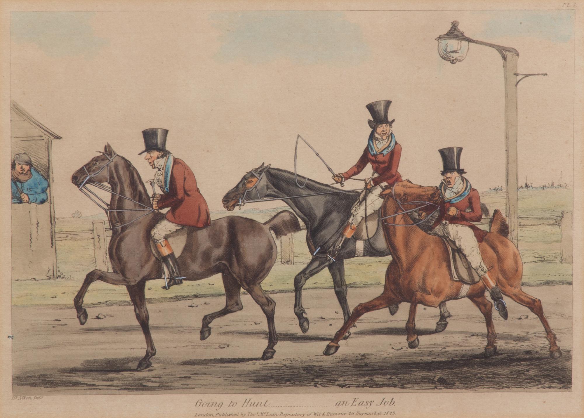 Henry ALKEN, after Plate 8 3/4 x 12 1/2 inches. — Going Home - Going to the Hunt - Throwing Off - In Full Cry