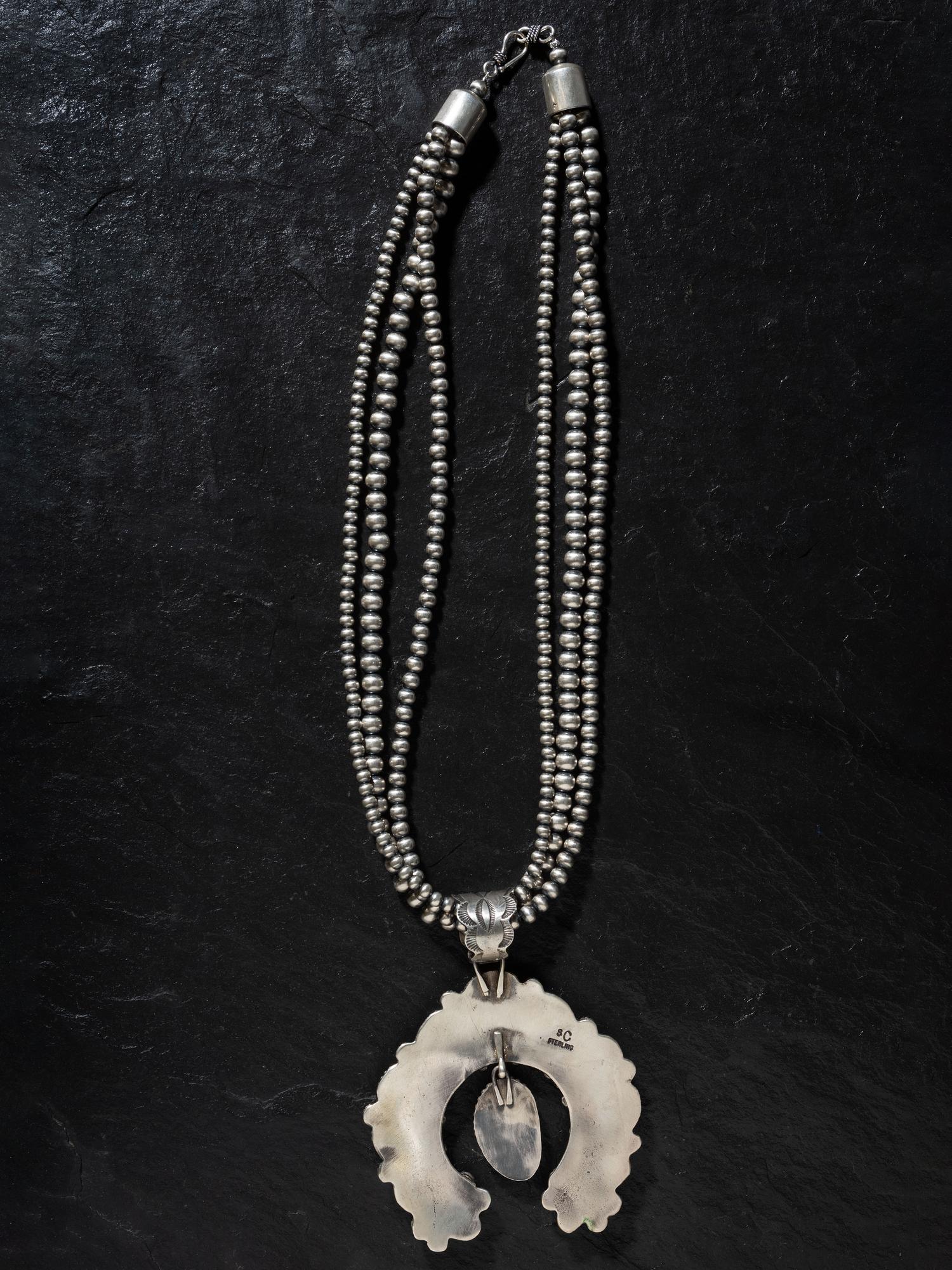 Sterling Silver Three-strand Necklace, with Turquoise Naja