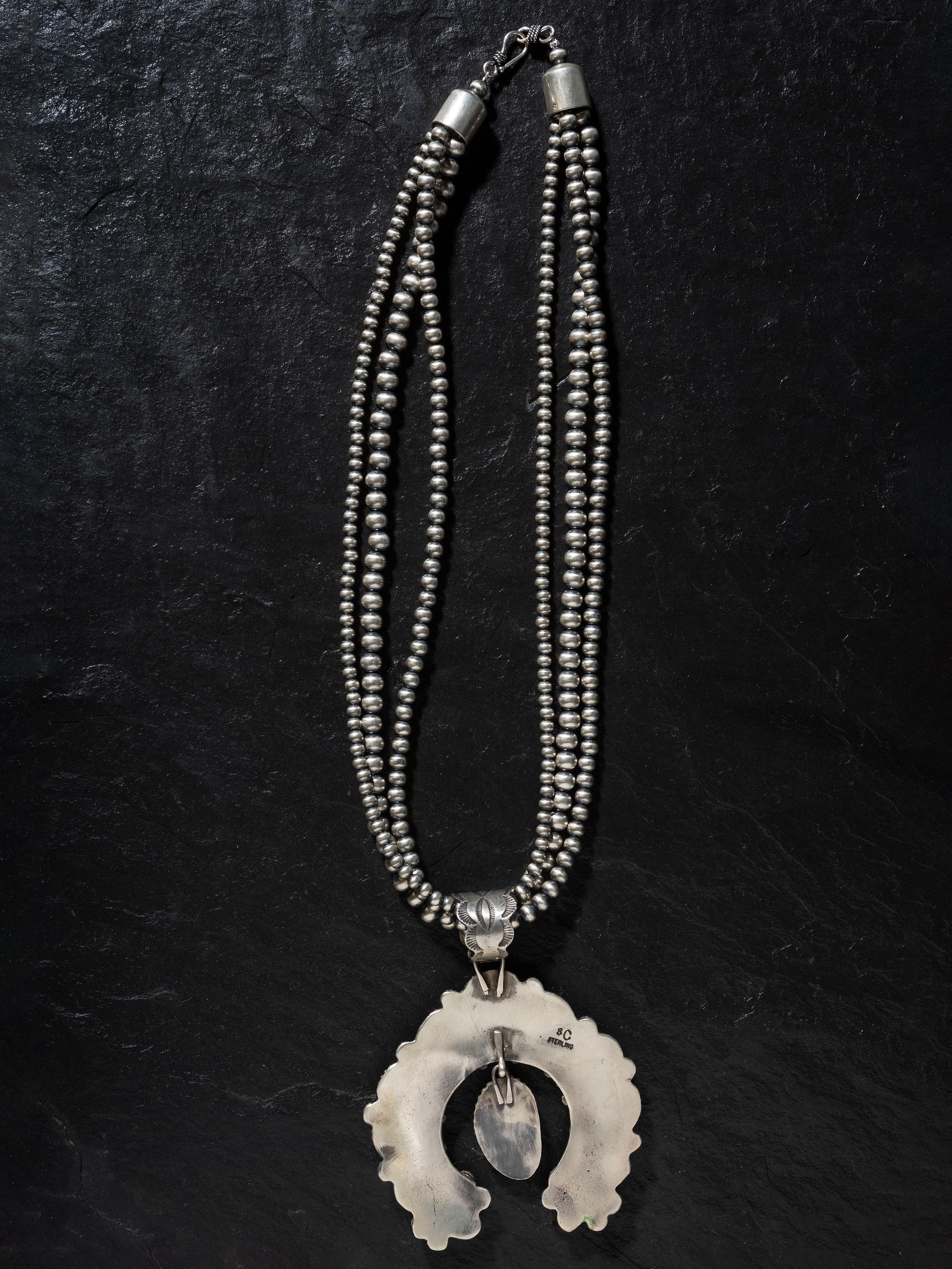 Sterling Silver Three-strand Necklace, with Turquoise Naja