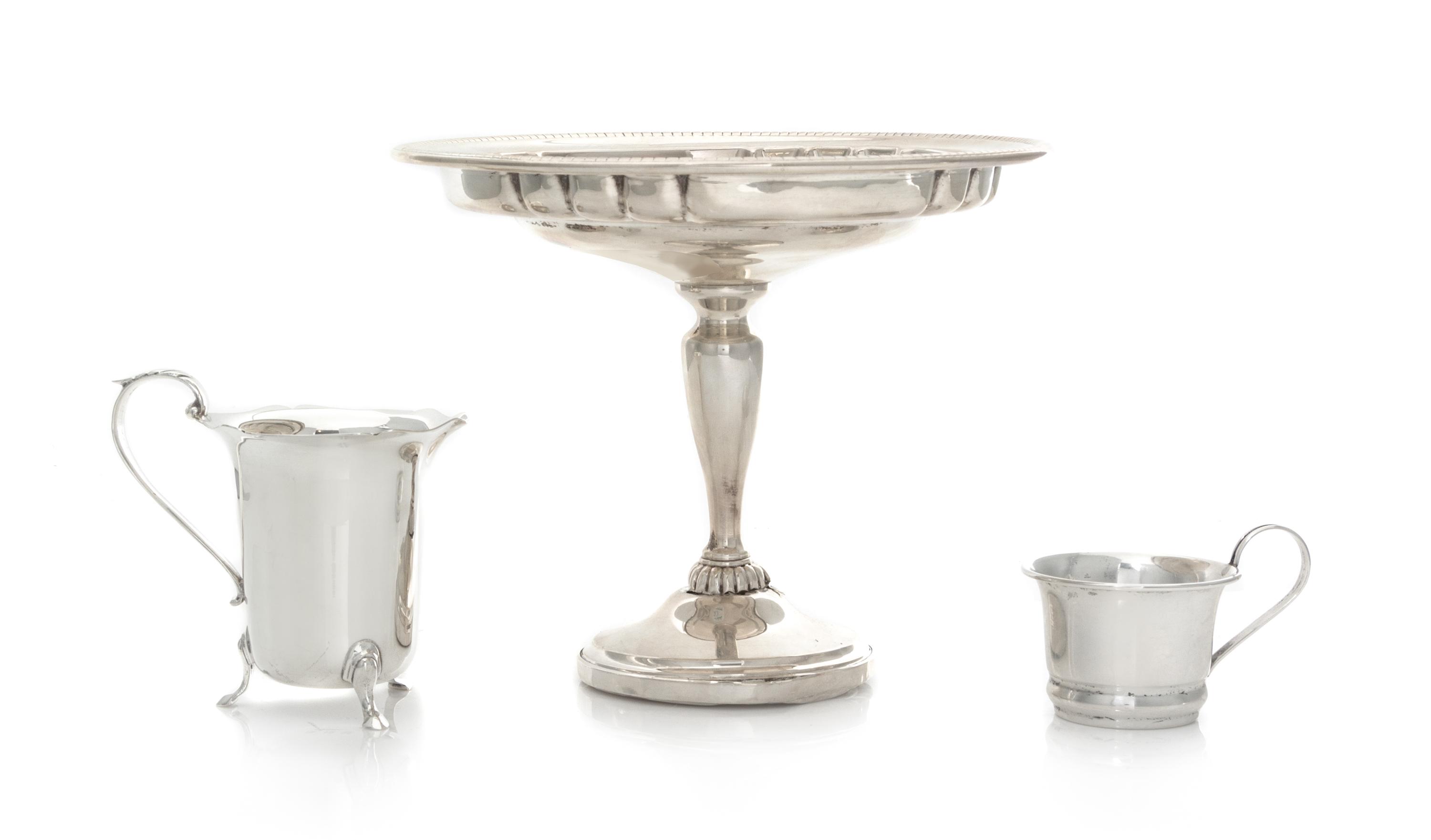 A Collection of American Silver Articles, various makers, 20th Century, comprising a compote with detached base, a creamer and sugar.