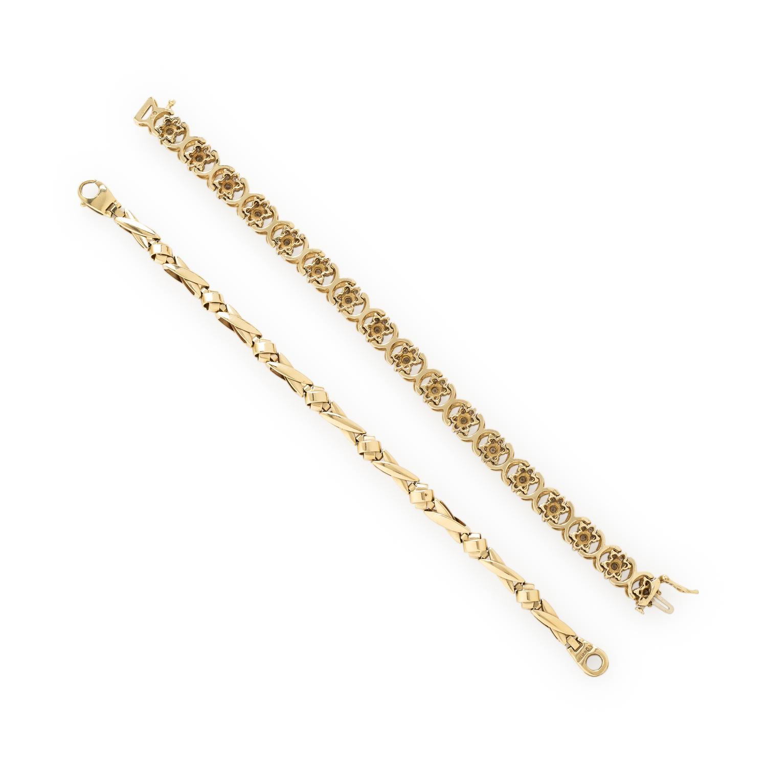 TWO DIAMOND AND YELLOW GOLD BRACELETS