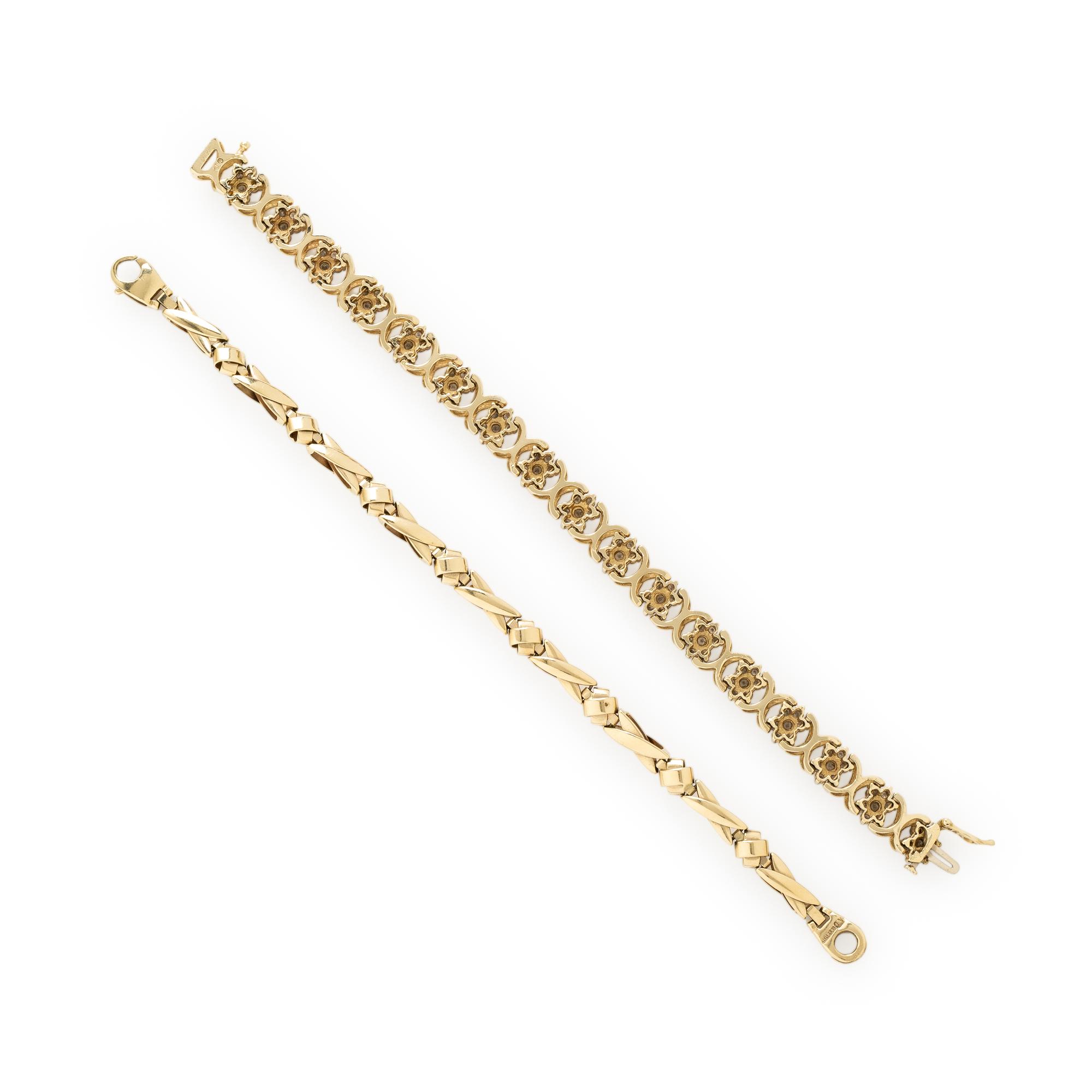 TWO DIAMOND AND YELLOW GOLD BRACELETS