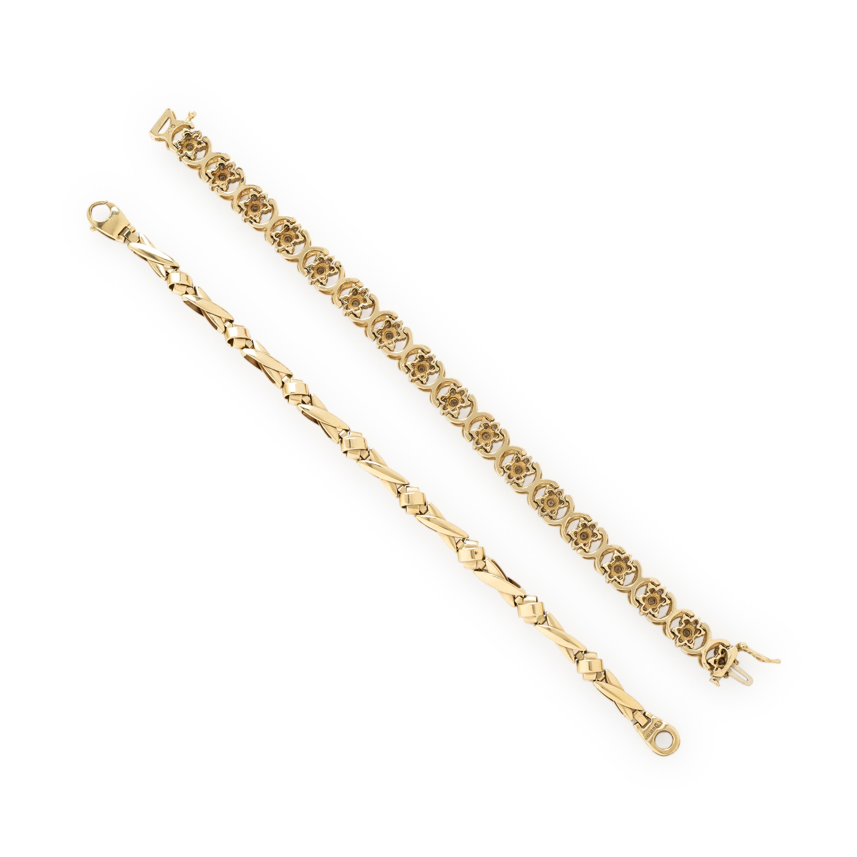 TWO DIAMOND AND YELLOW GOLD BRACELETS