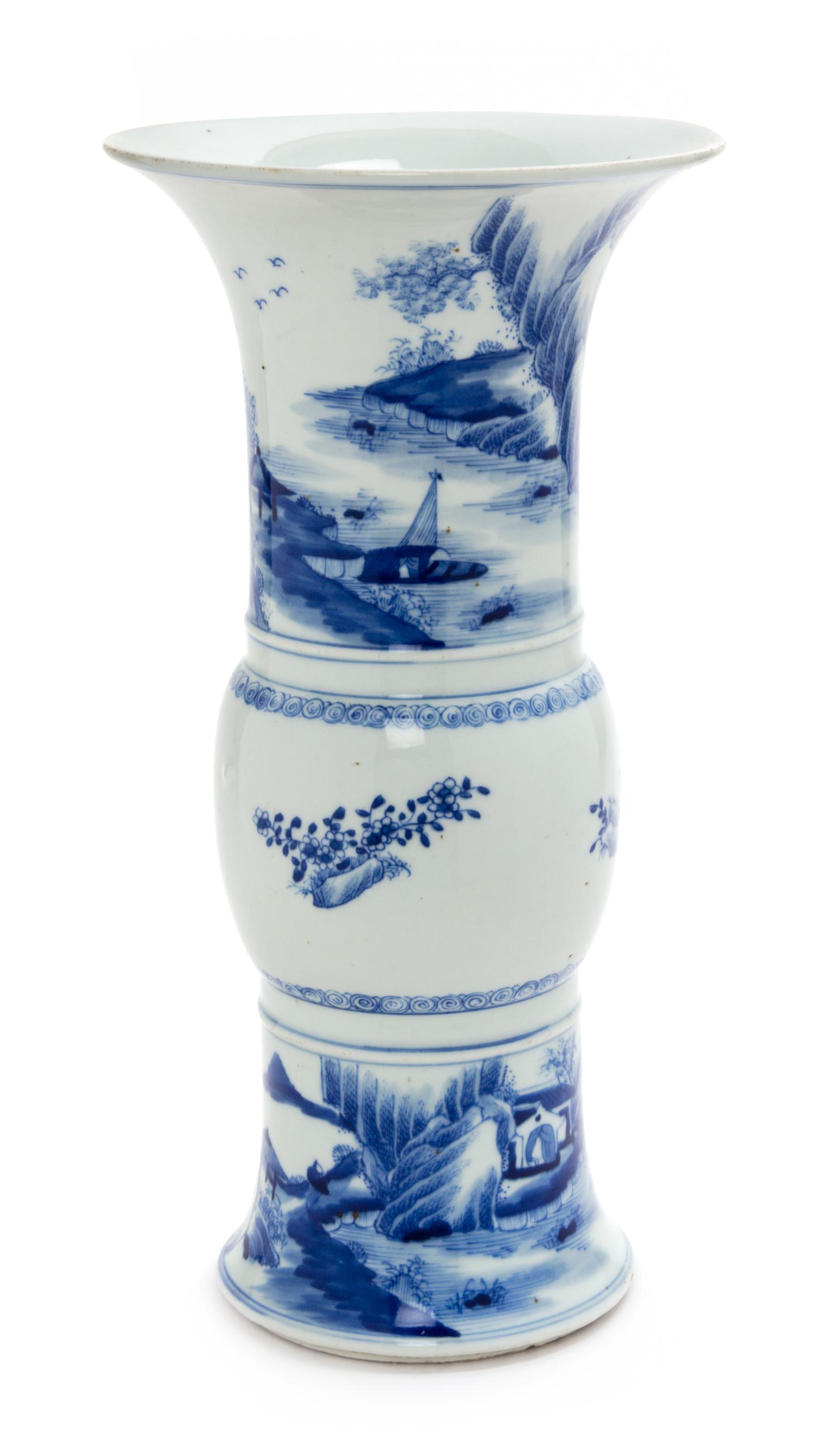 A Blue and White Porcelain Beaker Vase Height 15 inches. — KANGXI PERIOD (1662-1722)