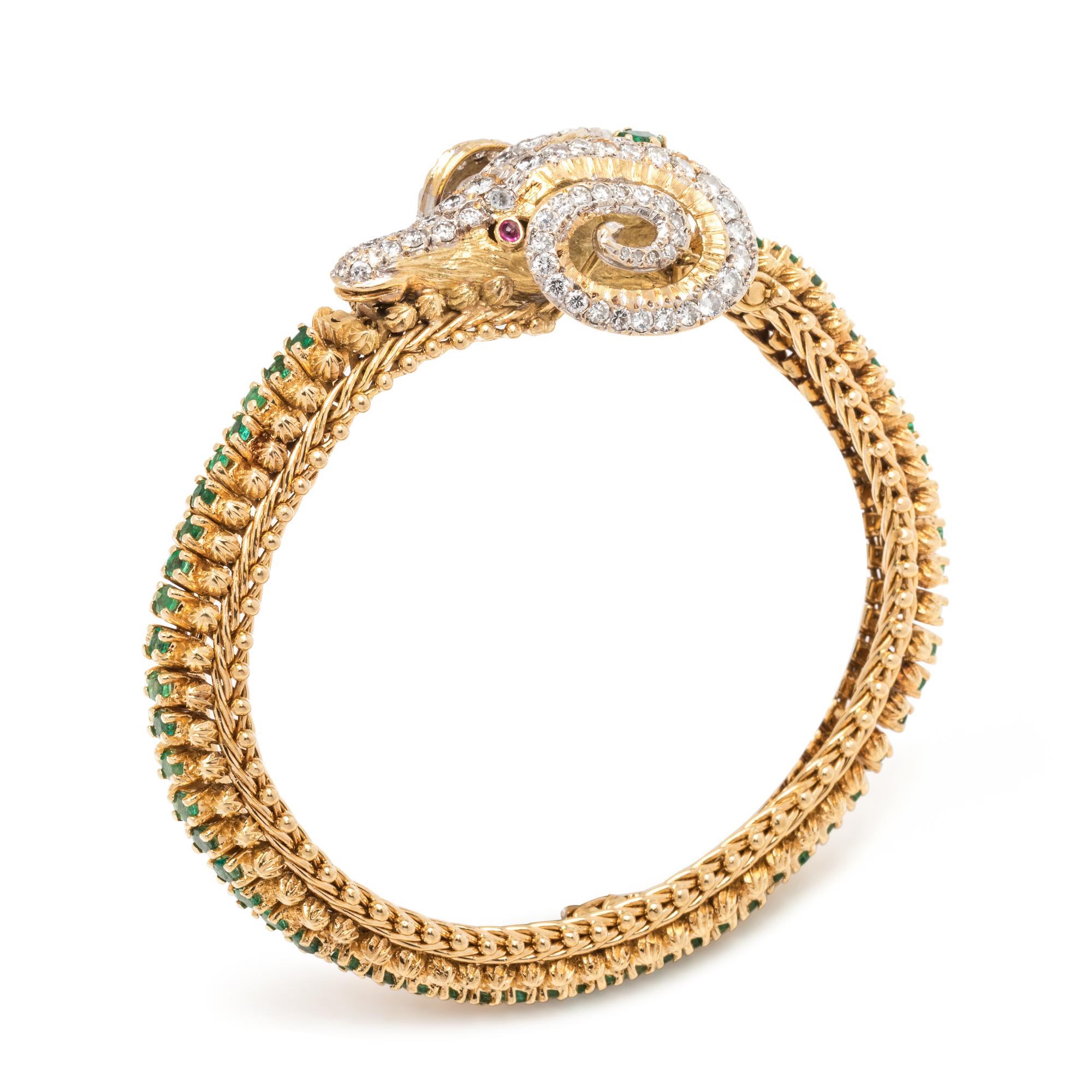 YELLOW GOLD, EMERALD AND DIAMOND BRACELET