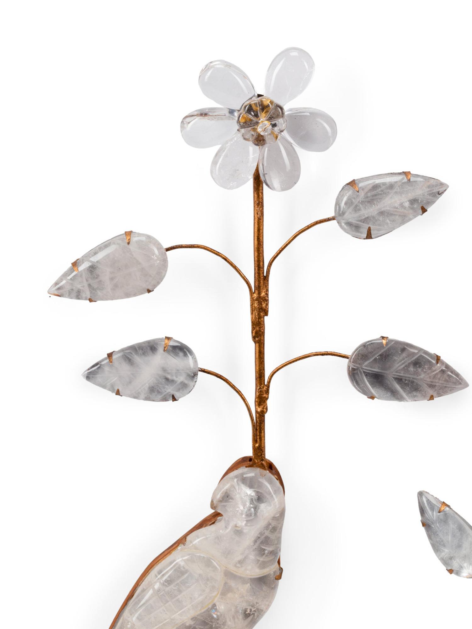 A Pair of Giltwood and Rock Crystal Two-Light Sconces in the Style of Maison Baguès