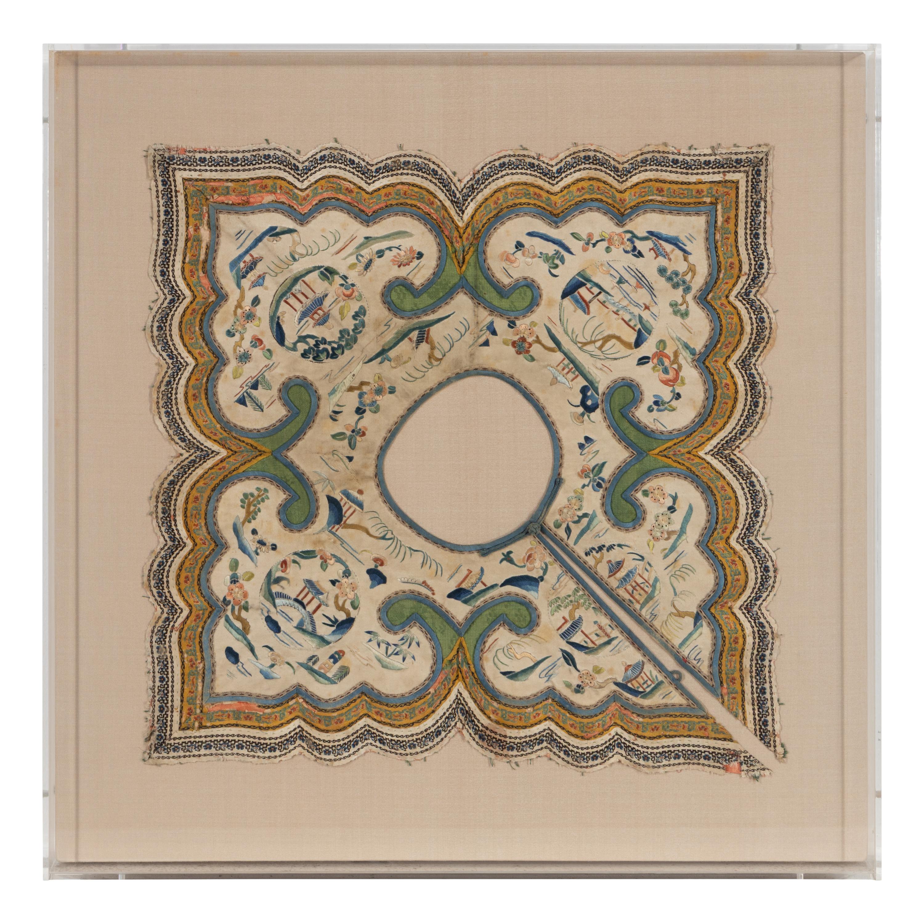 Three Chinese Embroidered Silk Lady's Collars, Yunjian, 19th Century — 晚清 雲肩三種