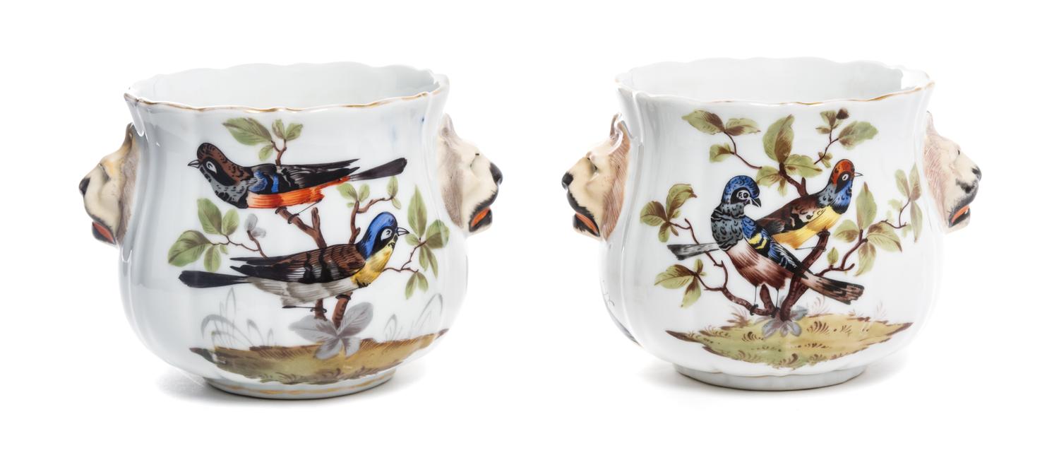A Pair of German Porcelain Cache Pots Height 4 3/4 inches. — HELENA WOLFSOHN, LATE 19TH CENTURY