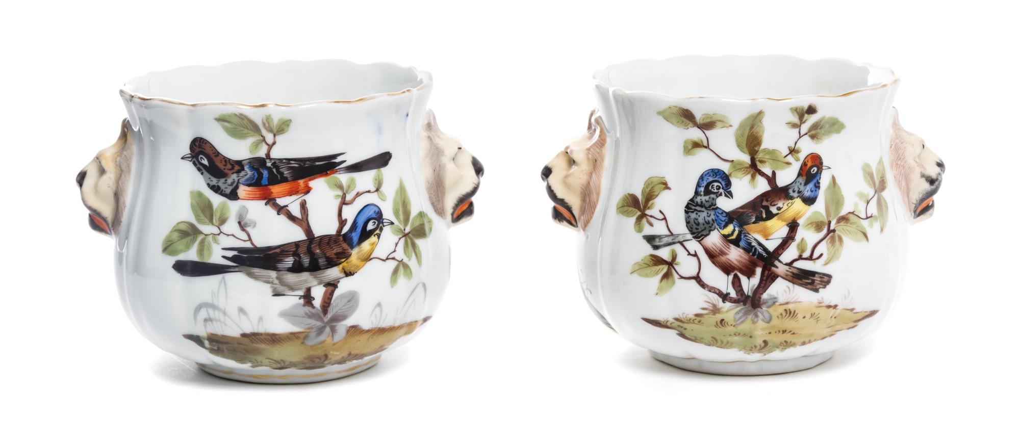 A Pair of German Porcelain Cache Pots Height 4 3/4 inches. — HELENA WOLFSOHN, LATE 19TH CENTURY