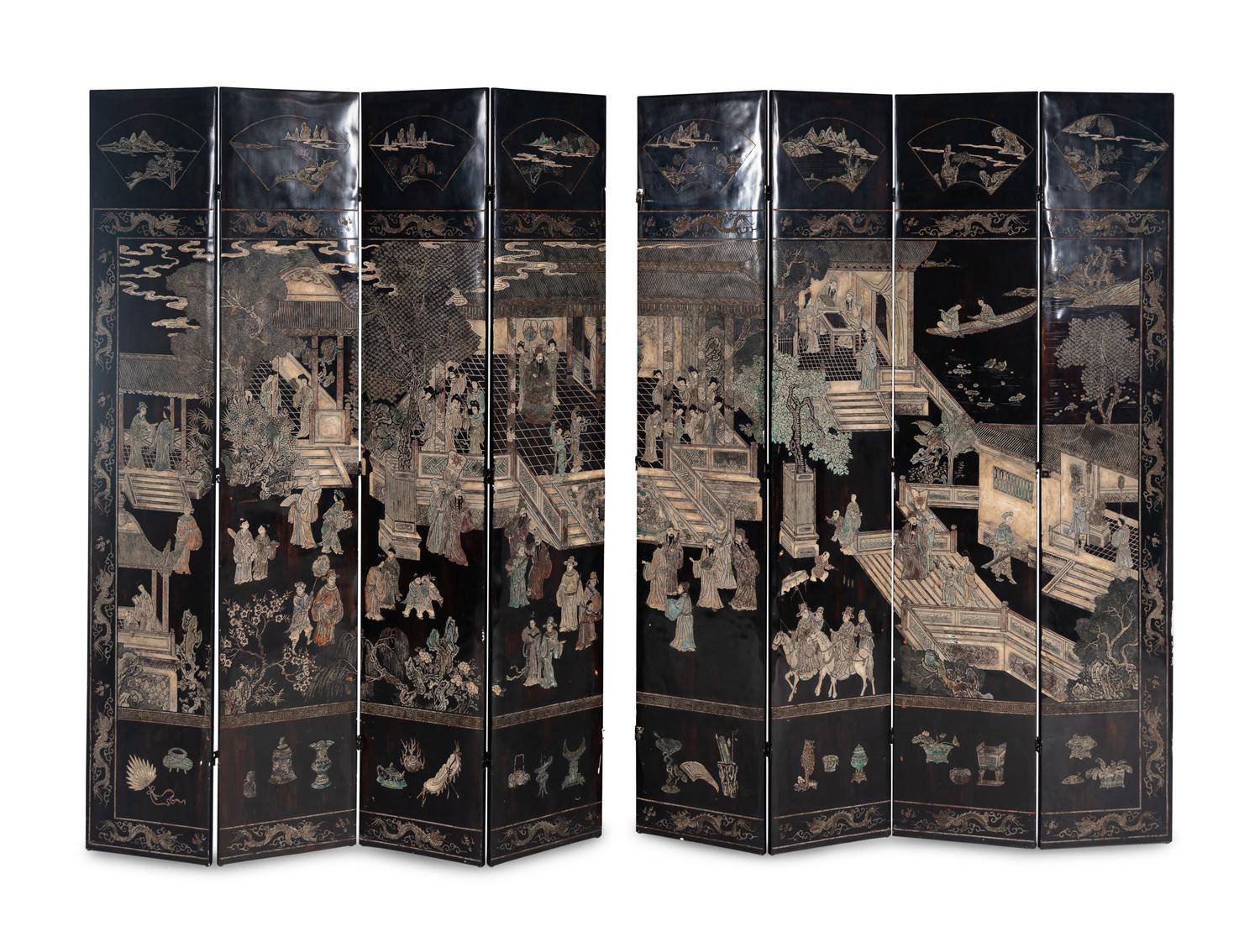 A Chinese Lacquer Eight-Panel Screen