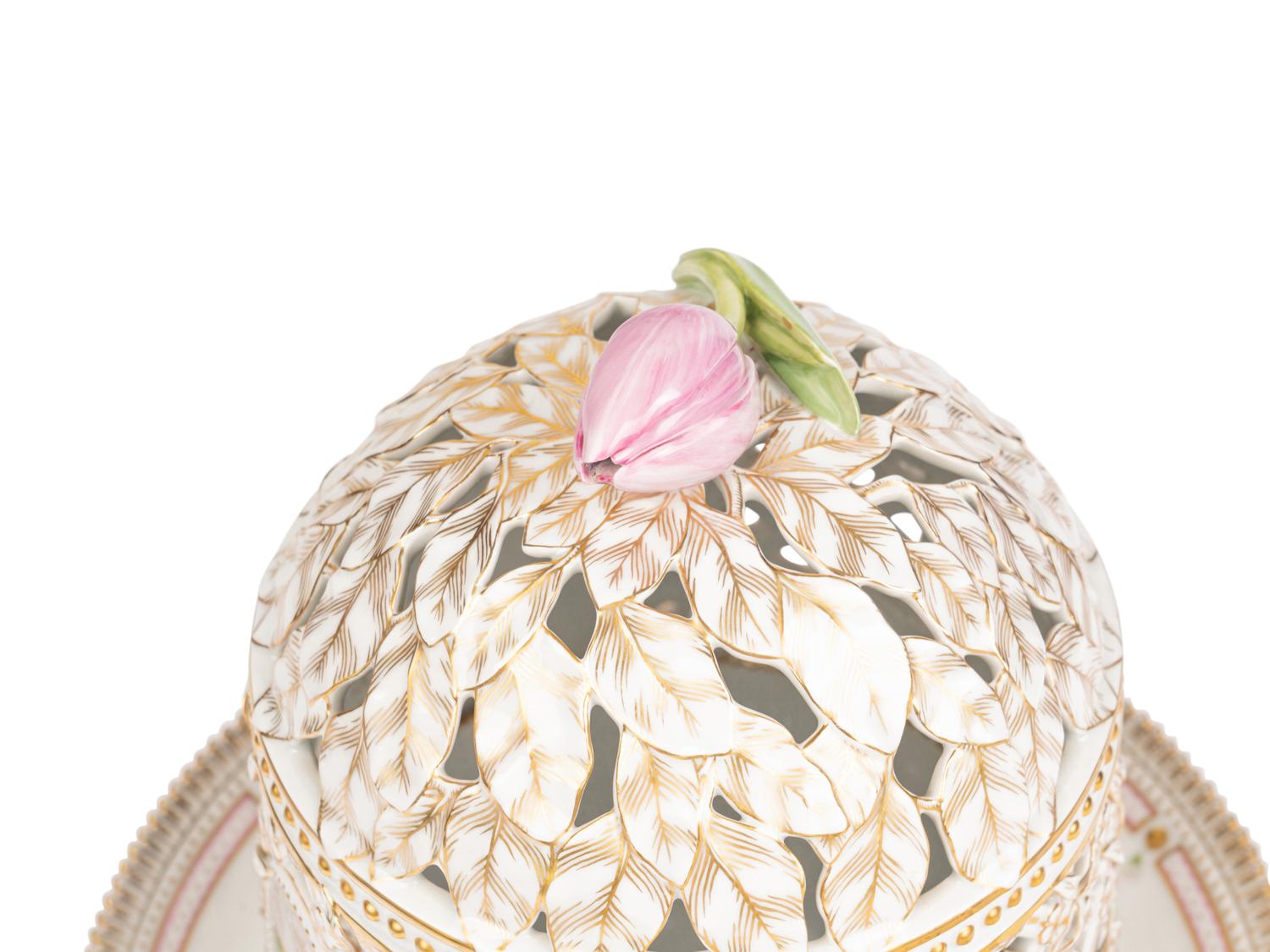 A Royal Copenhagen Flora Danica Porcelain Ice Dome and Stand