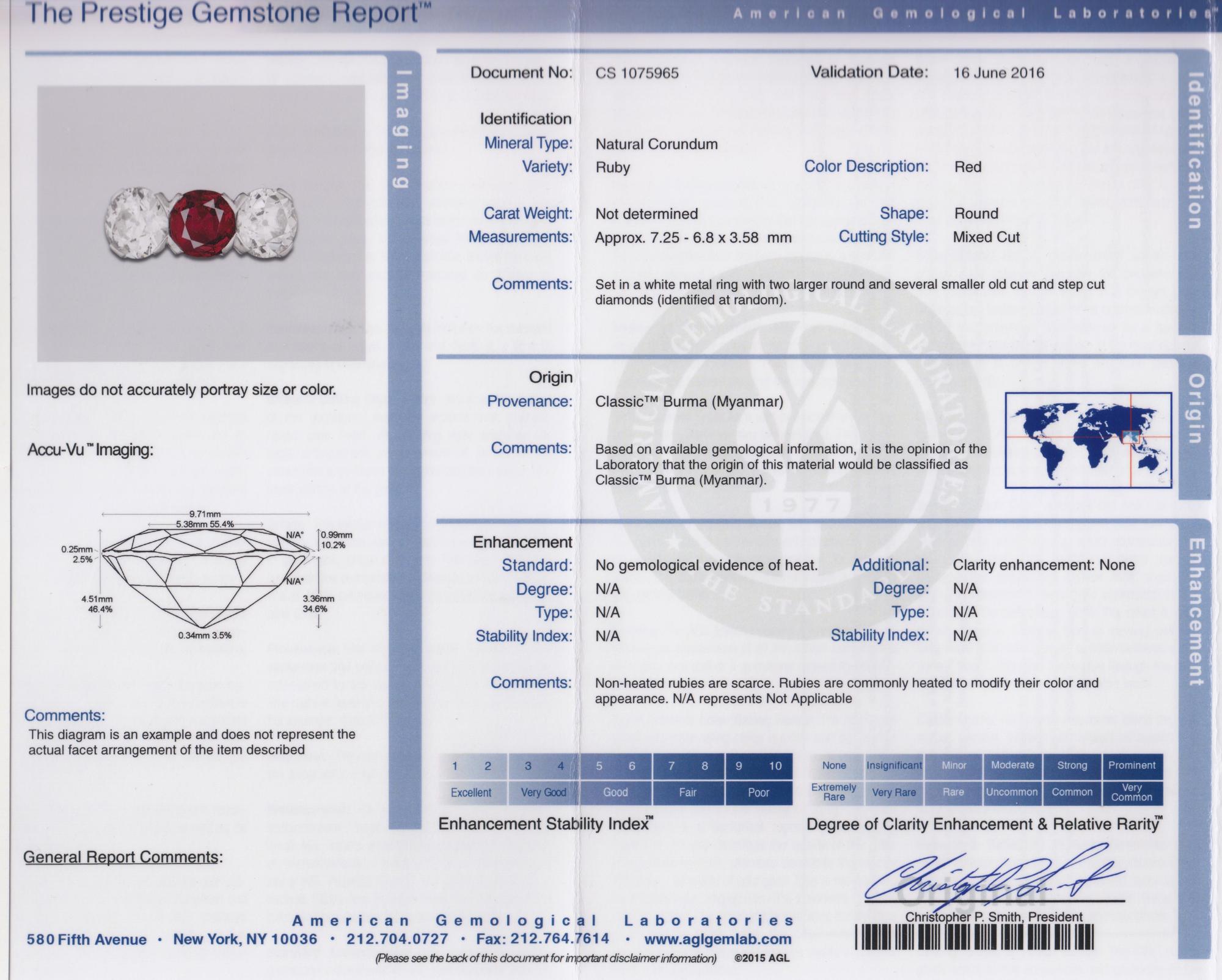 A Platinum, Burmese Ruby and Diamond Ring, Circa 1910, 3.70 dwts.