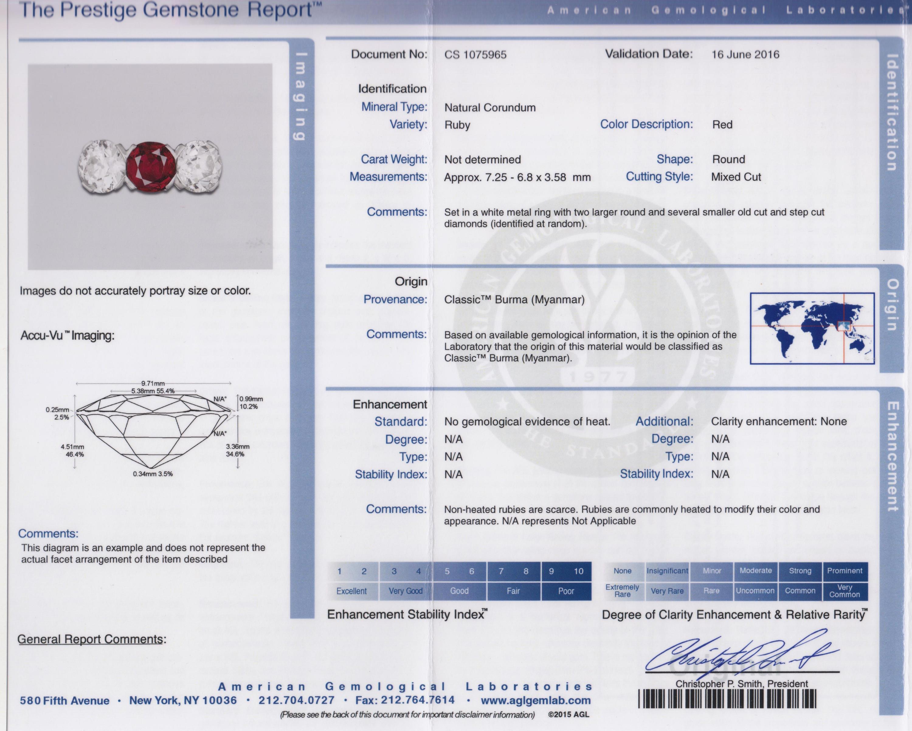 A Platinum, Burmese Ruby and Diamond Ring, Circa 1910, 3.70 dwts.