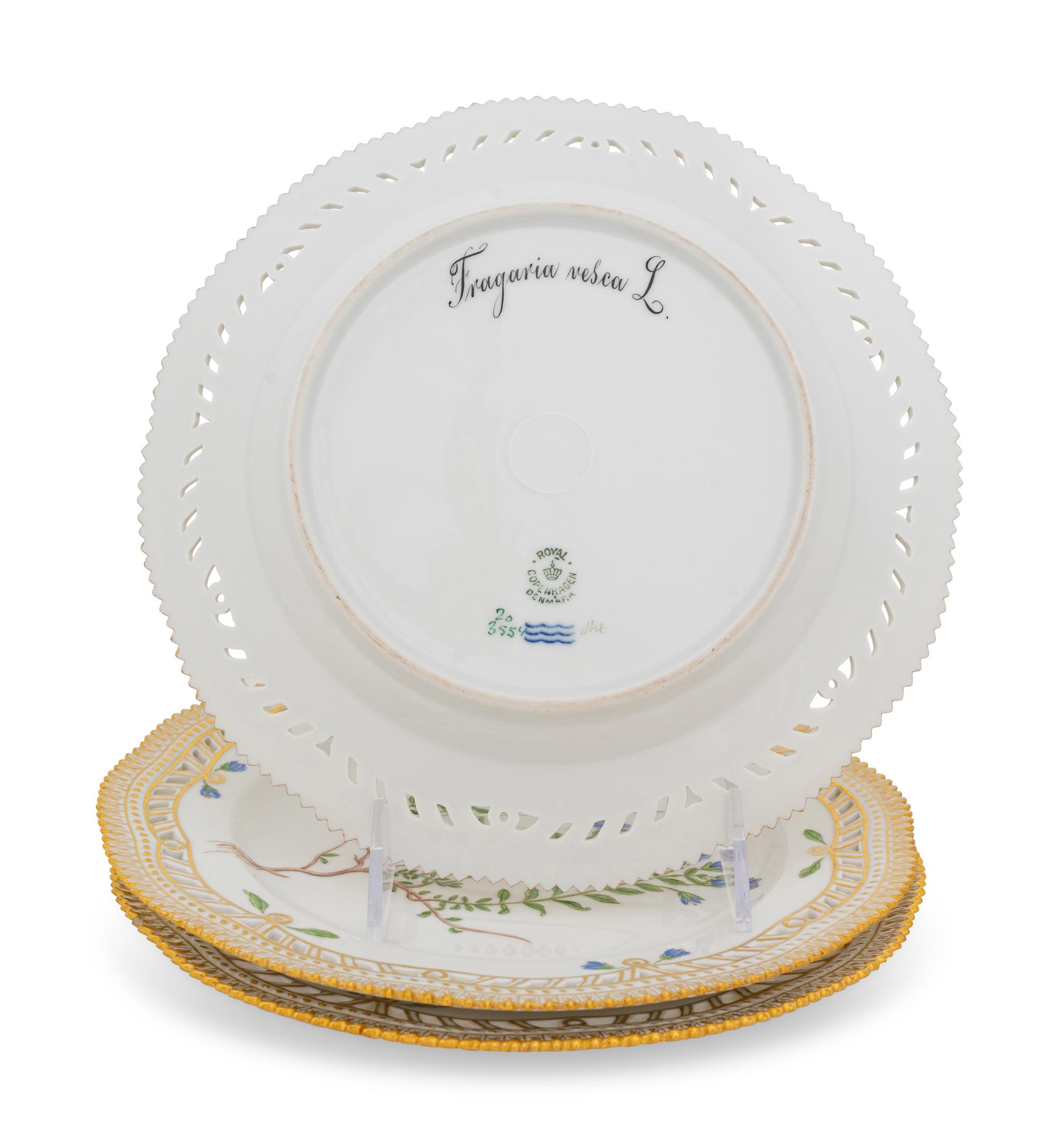 A Set of Three Royal Copenhagen Flora Danica Reticulated Luncheon Plates