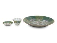 Three Chinese Export 'Cabbage Leaf' Porcelain Wares