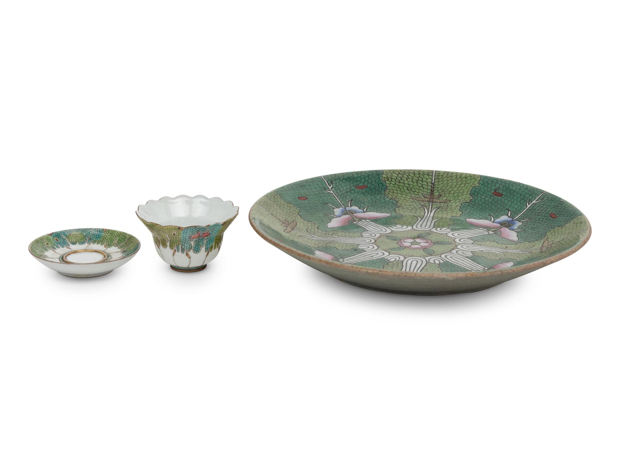 Three Chinese Export 'Cabbage Leaf' Porcelain Wares