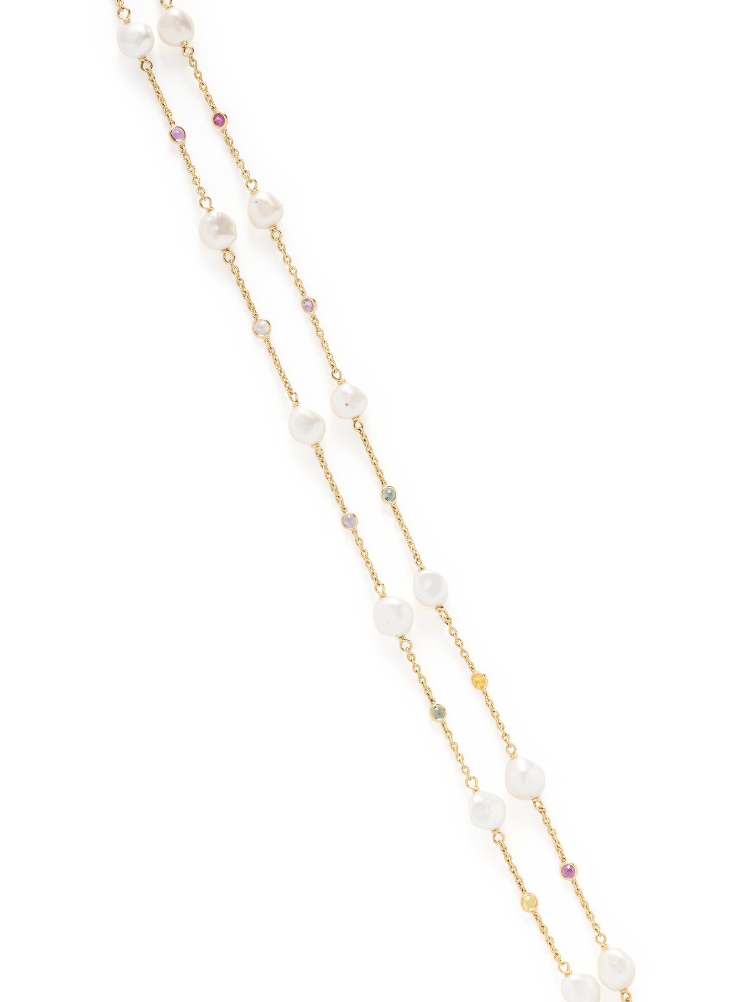 CULTURED PEARL, AND MULTICOLOR SAPPHIRE NECKLACE