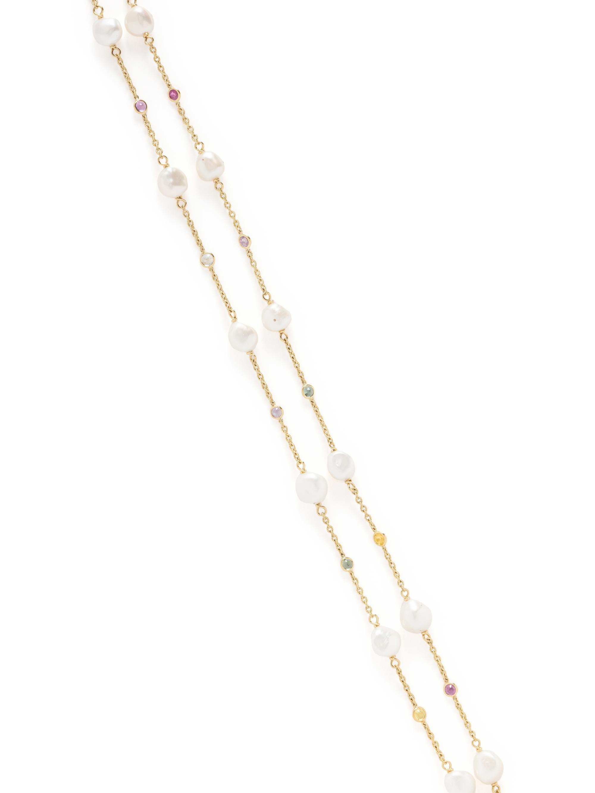 CULTURED PEARL, AND MULTICOLOR SAPPHIRE NECKLACE