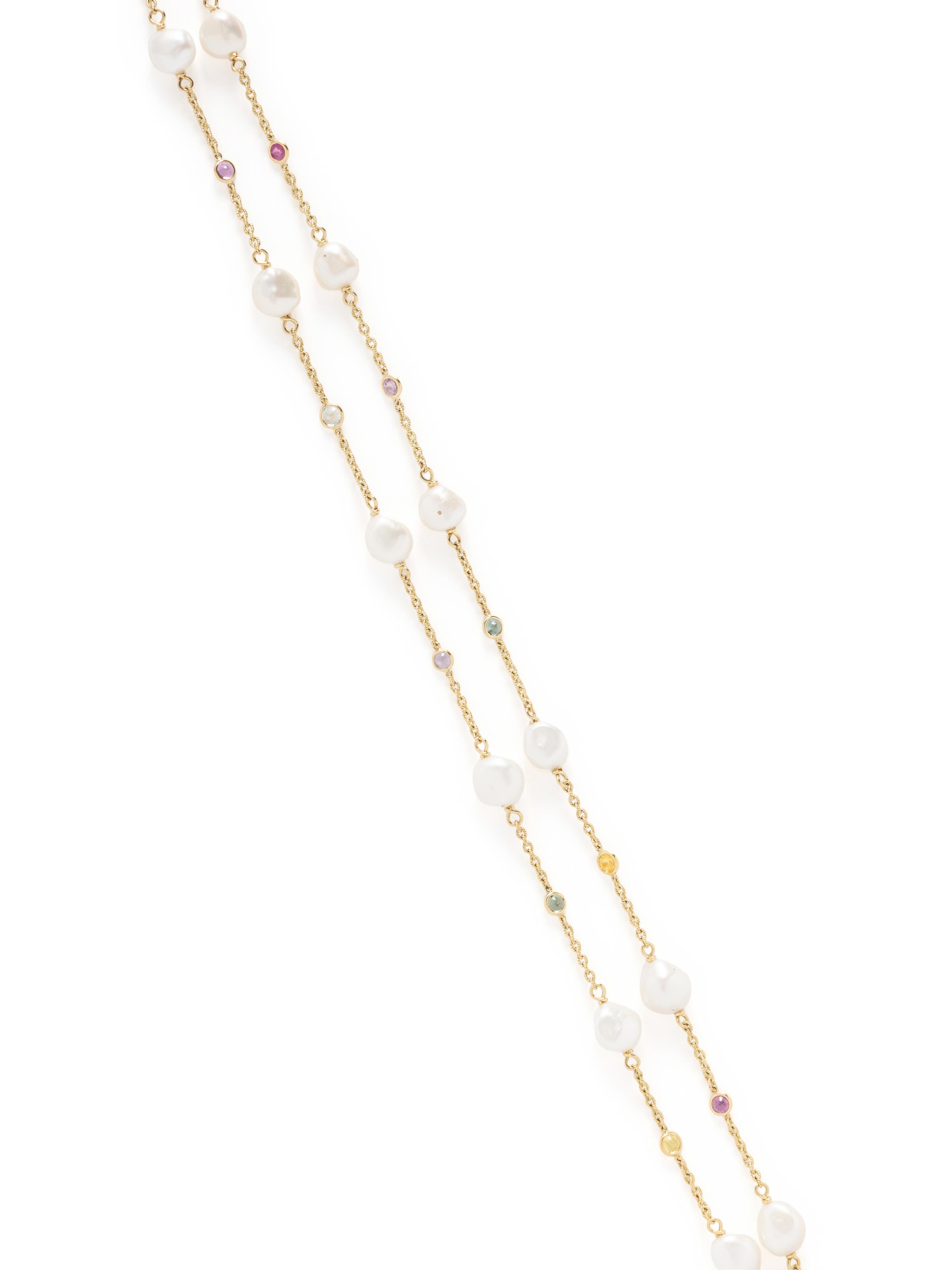 CULTURED PEARL, AND MULTICOLOR SAPPHIRE NECKLACE