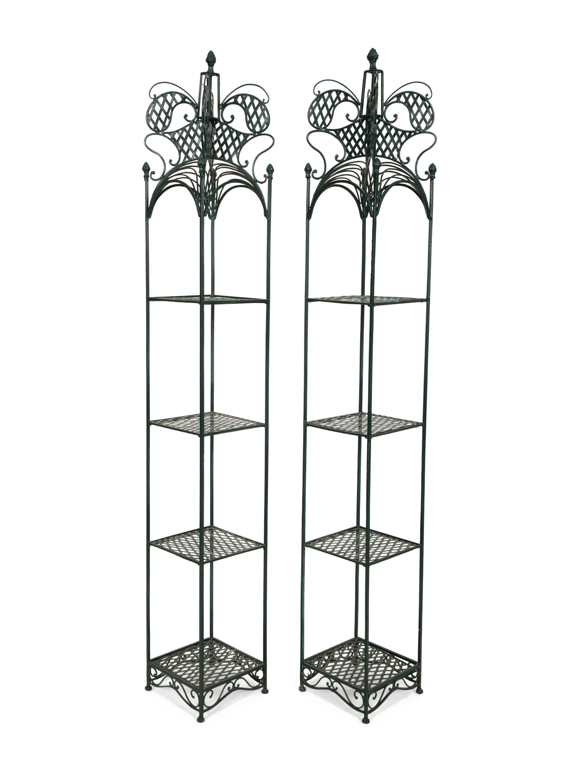 A Pair of Green Painted Iron Plant Stands