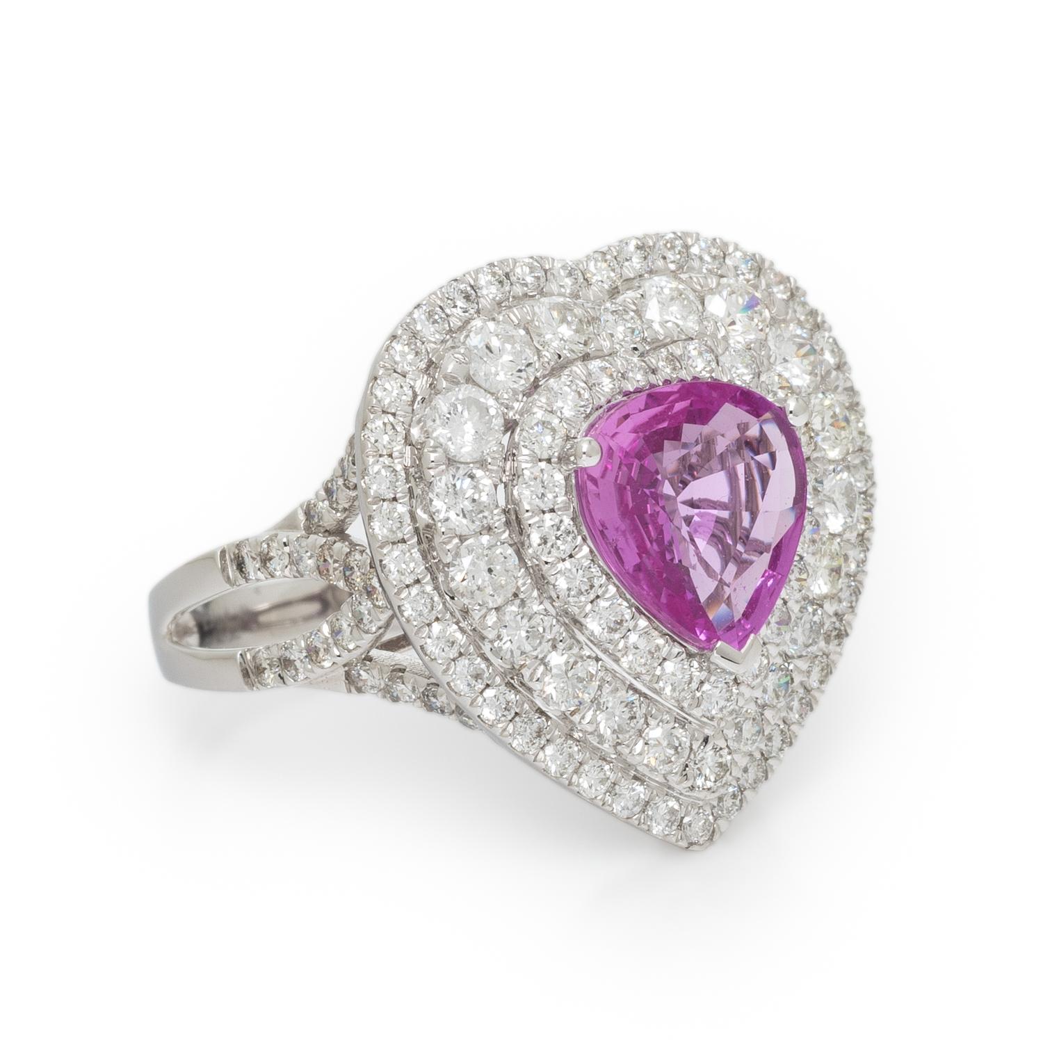 MICHAEL CHRISTOFF, PINK SAPPHIRE, DIAMOND, AND WHITE GOLD HEART RING
