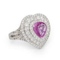 MICHAEL CHRISTOFF, PINK SAPPHIRE, DIAMOND, AND WHITE GOLD HEART RING