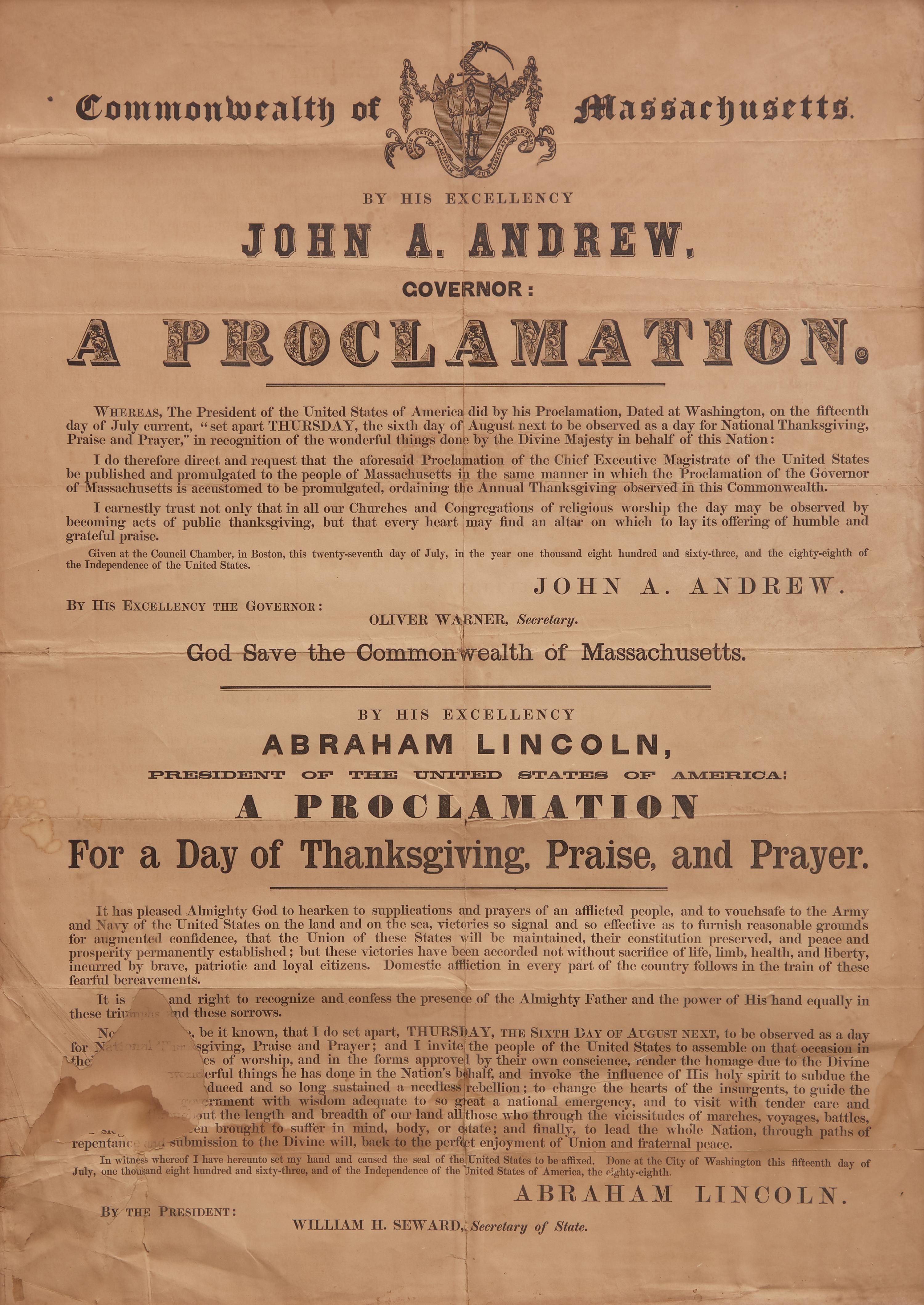 [Lincoln, Abraham] A Proclamation For a Day of Thanksgiving, Praise, and Prayer
