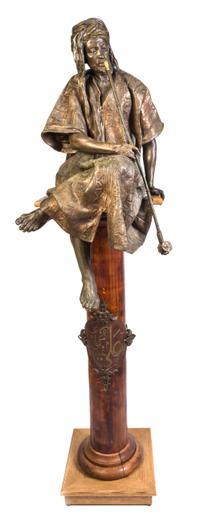 A French Polychrome Patinated Cast Metal Figure Height with pedestal 67 inches. — AFTER GASTON VEUVENOT LEROUX, LATE 19TH CENTURY